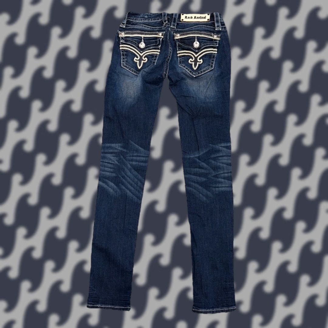 Vintage Rock Revival Jeans Women's 26 Blue Flo Easy Skinny Bling Denim Flap Pocket Y2K Size 26" / US 2 / IT 38 - 1 Thumbnail