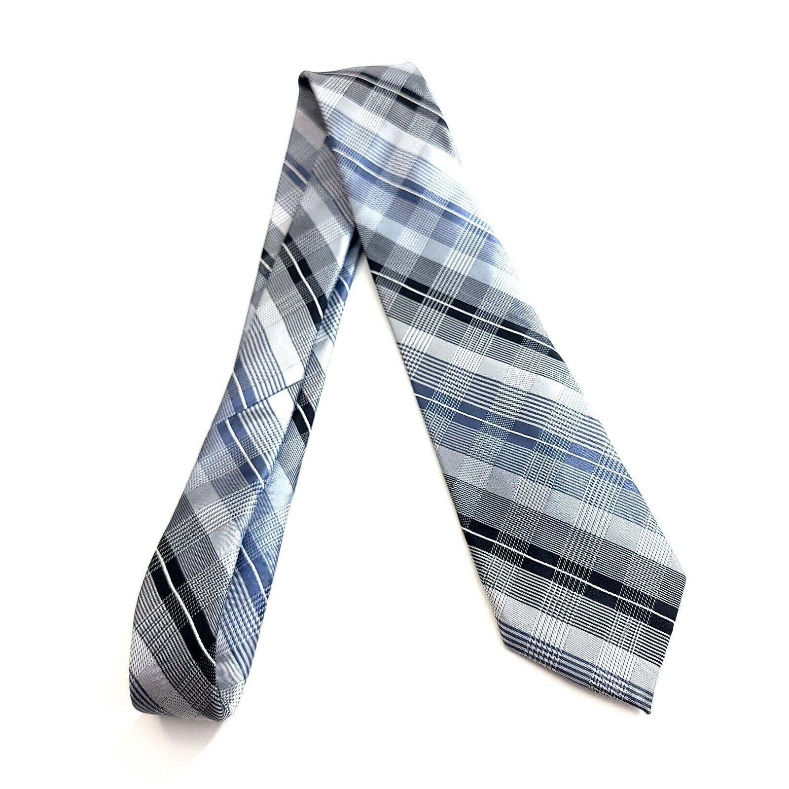 Calvin Klein Calvin Klein Gray Blue Plaid Woven Silk Tie Size ONE SIZE - 6 Thumbnail