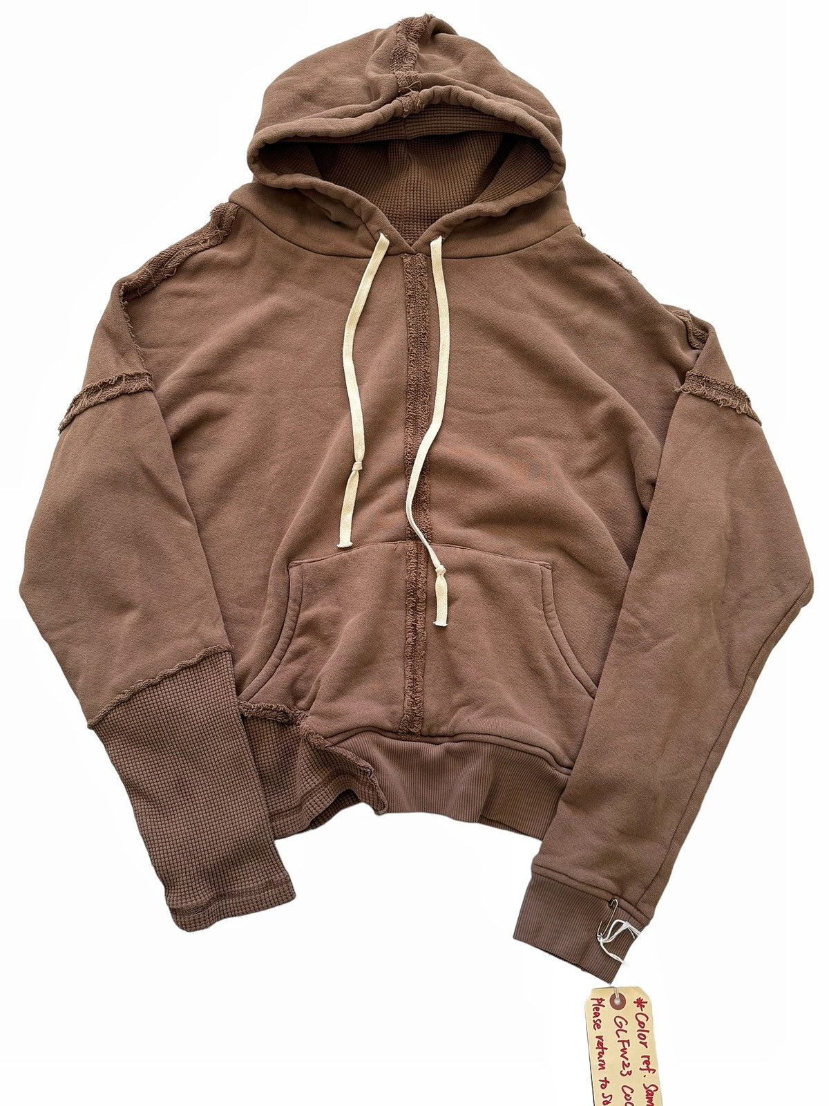 image of Greg Lauren Sz3 Sample Cocoa Brown Distressed Hoodie, Men's (Size Large)