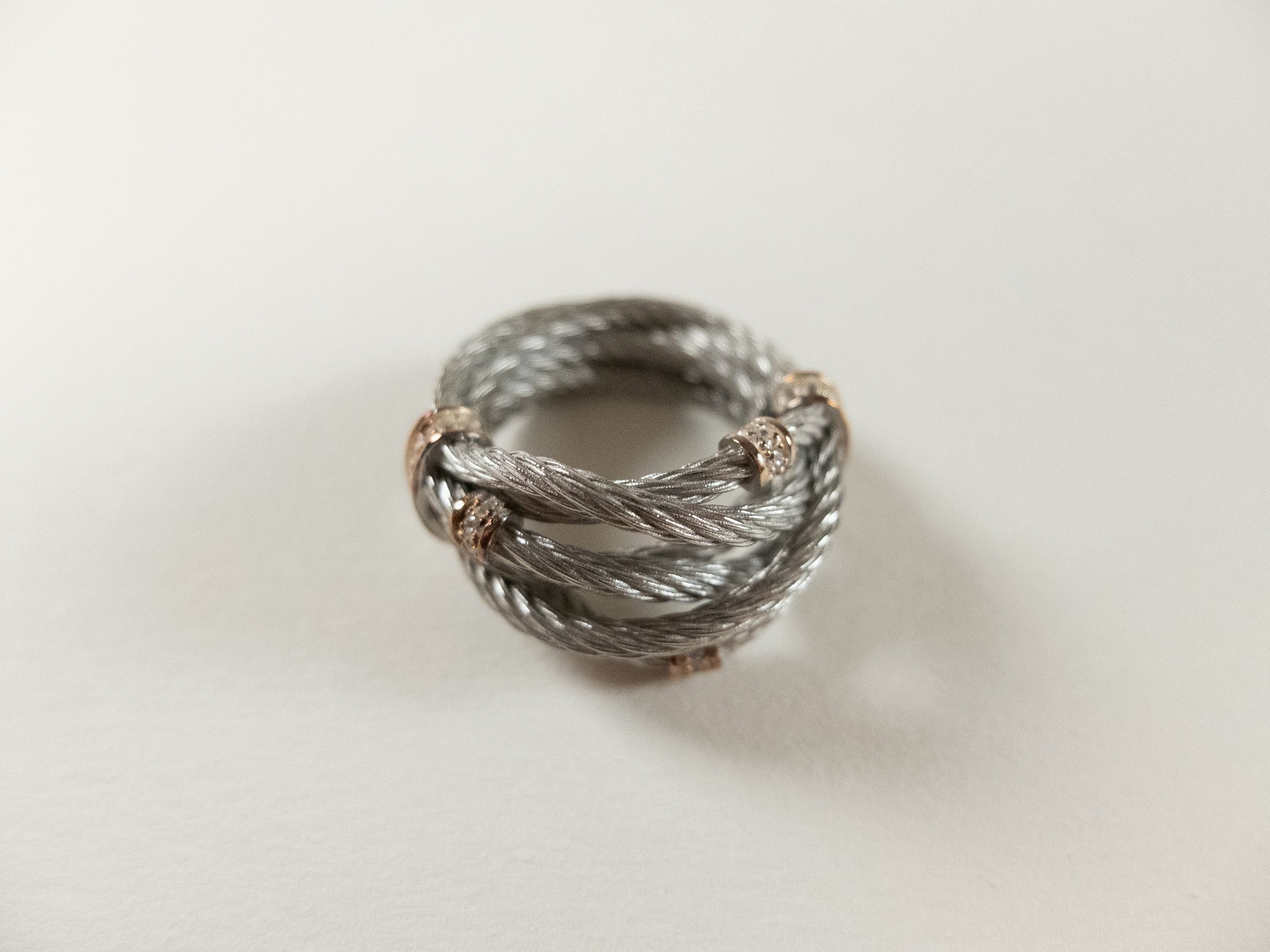 Bottega Veneta BOTTEGA VENETA Cord twisted silver ring w zirconia crystals Size ONE SIZE - 2 Thumbnail