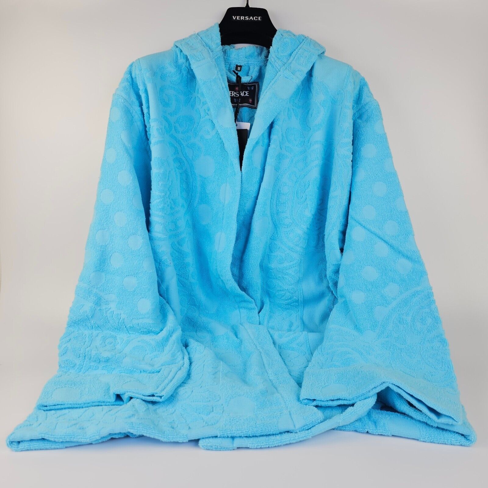 Image of Versace Seashell Baroque Azur Blue Short Bathrobe New, Men's (Size XL)