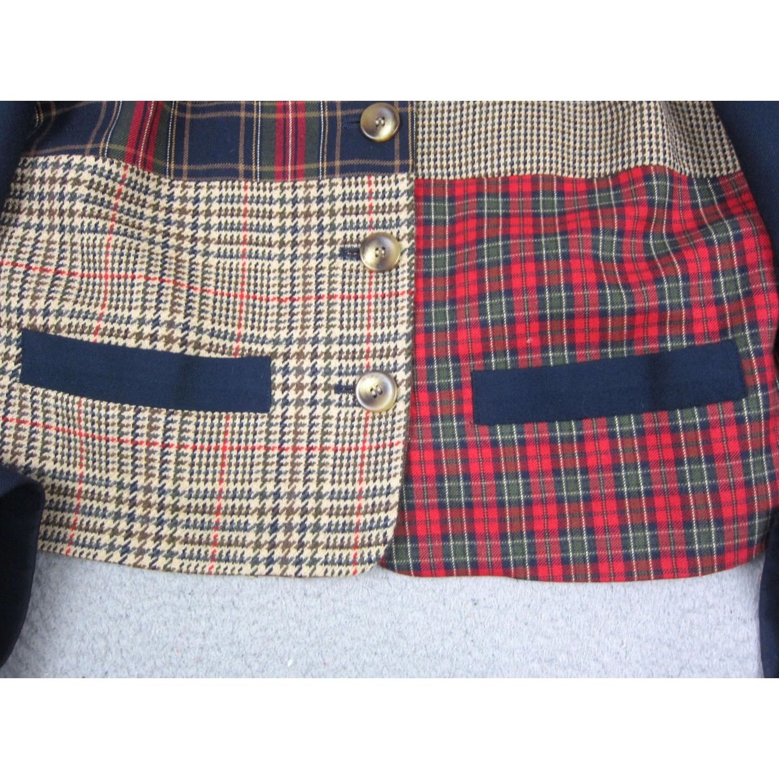 Brooks VINTAGE David Brooks Jacket Womens 8 Blue Red Wool Patchwork Cropped 90s USA Size M / US 6-8 / IT 42-44 - 3 Thumbnail
