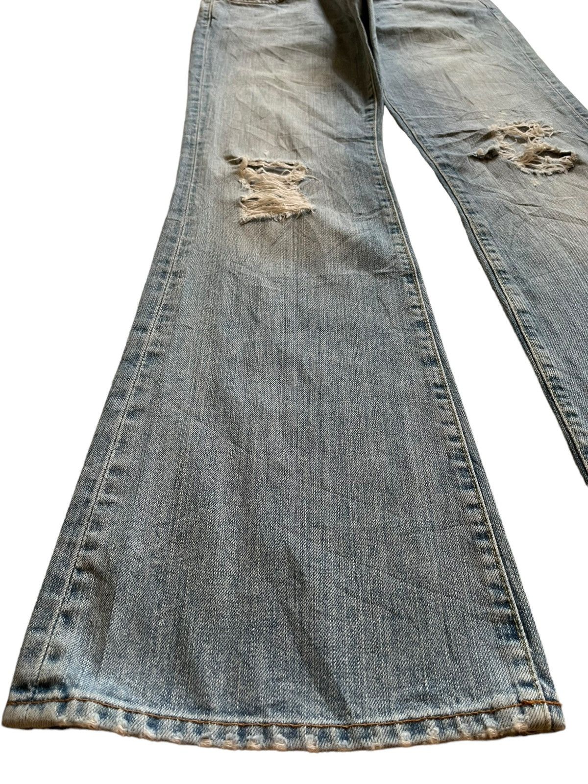 Japanese Brand SALES🔥Vintage Japanese Brand Blue Wash Distress Flare Jeans Size 29" - 5 Thumbnail
