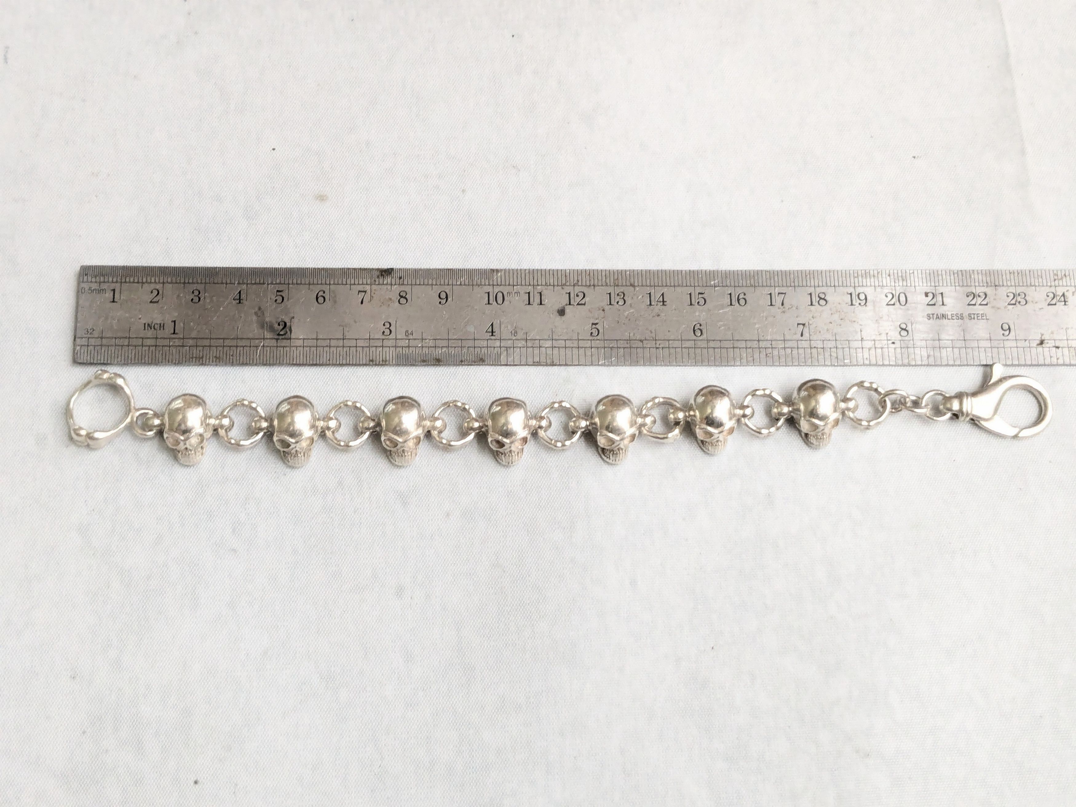 Jewelry Sterling Silver Skull Bracelet 8.5" Skelton Biker Punk Size ONE SIZE - 17 Thumbnail