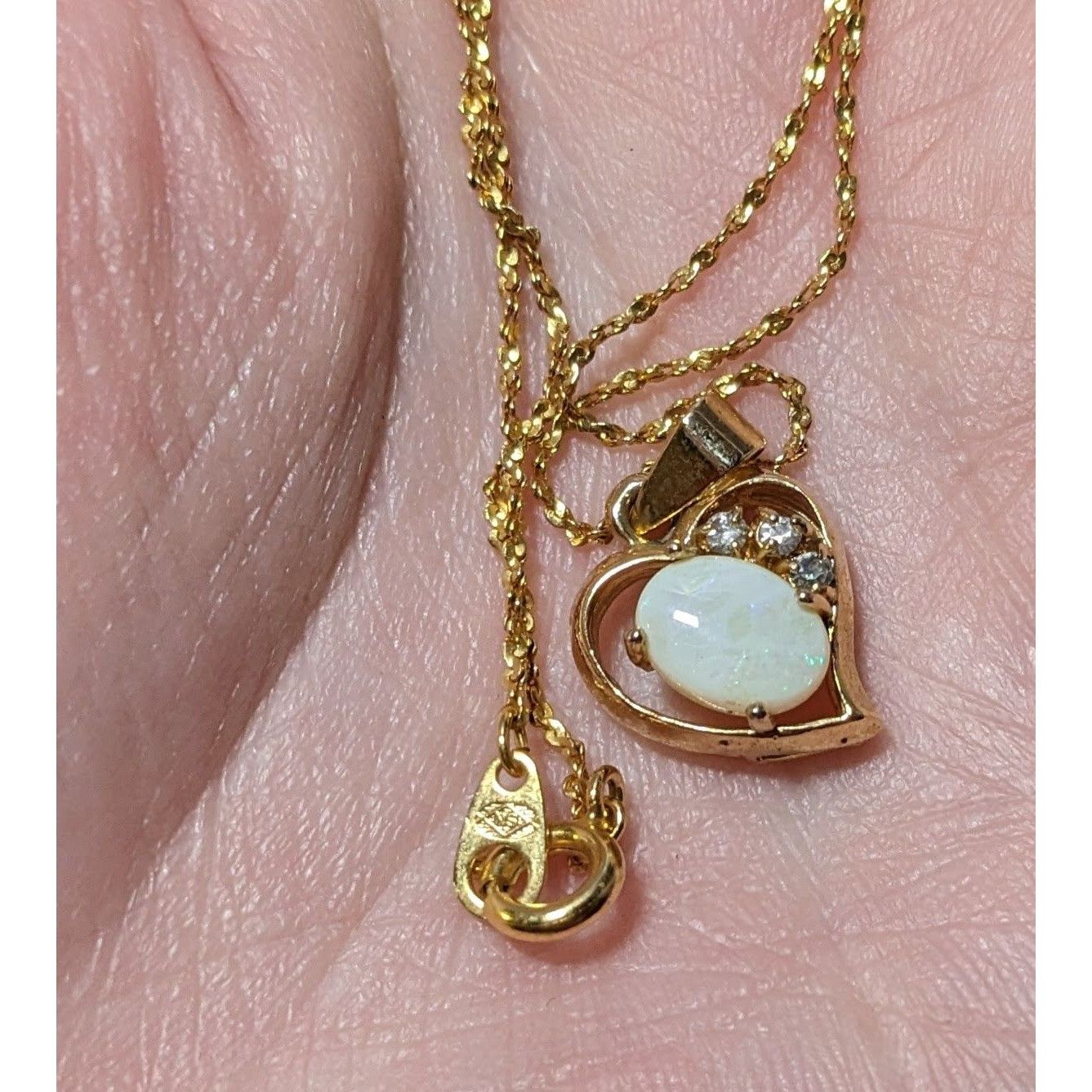 Other Nakagawa Corporation Gold Tone Opal Gemmed Heart Necklace Size ONE SIZE - 14 Thumbnail