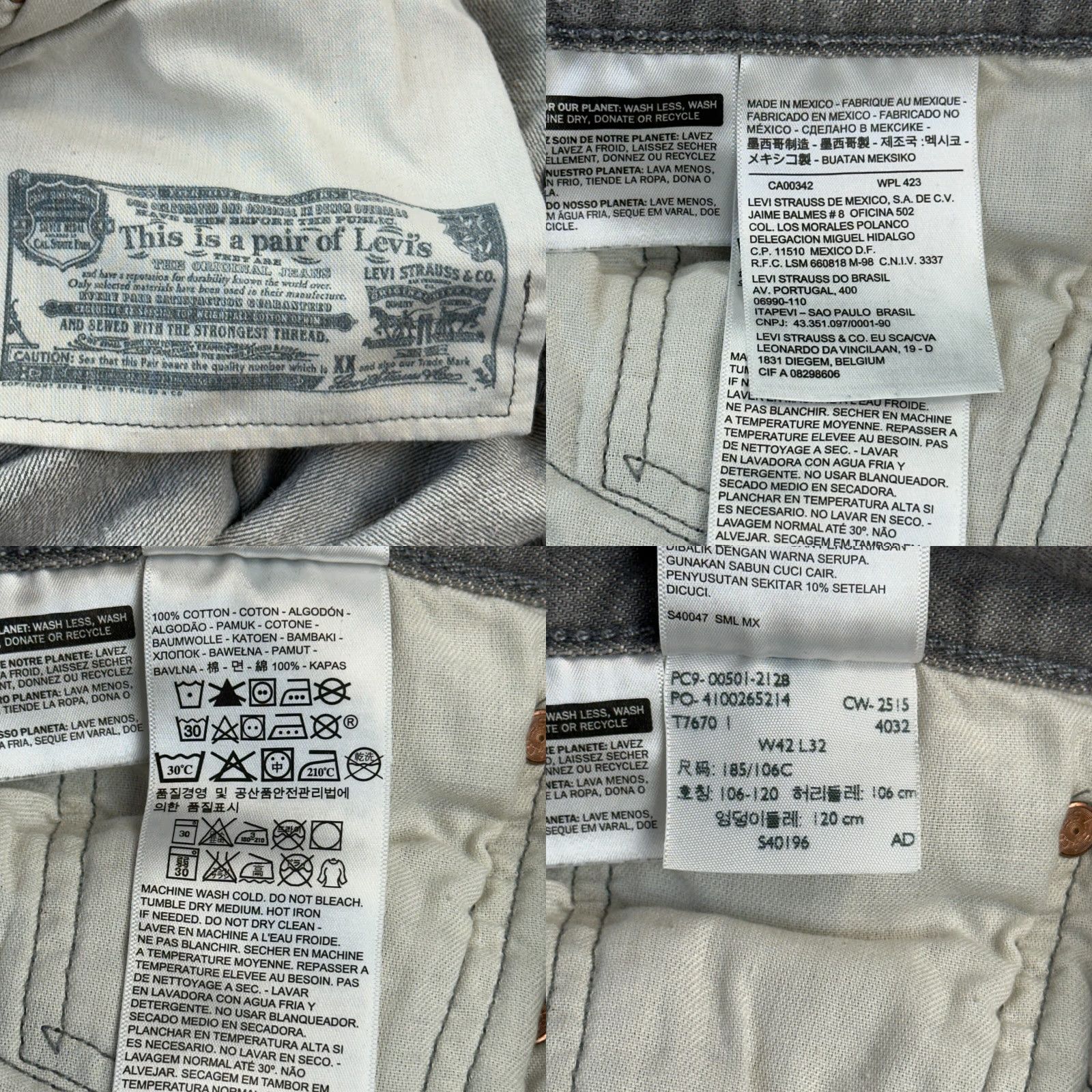Levi's Levis 501 Jeans Mens 42x30 Gray Charcoal Wash Original Fit Button Fly Denim Modern Straight 90s Cowboy Retro Mens Size US 42 / EU 58 - 8 Thumbnail