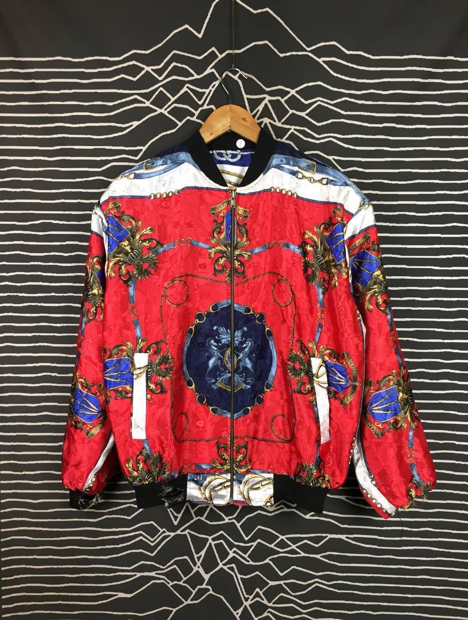 Vintage Distressed Baroque Chain Reversible Silk-Feel Bomber Jacket Size US L / EU 52-54 / 3 - 2 Thumbnail