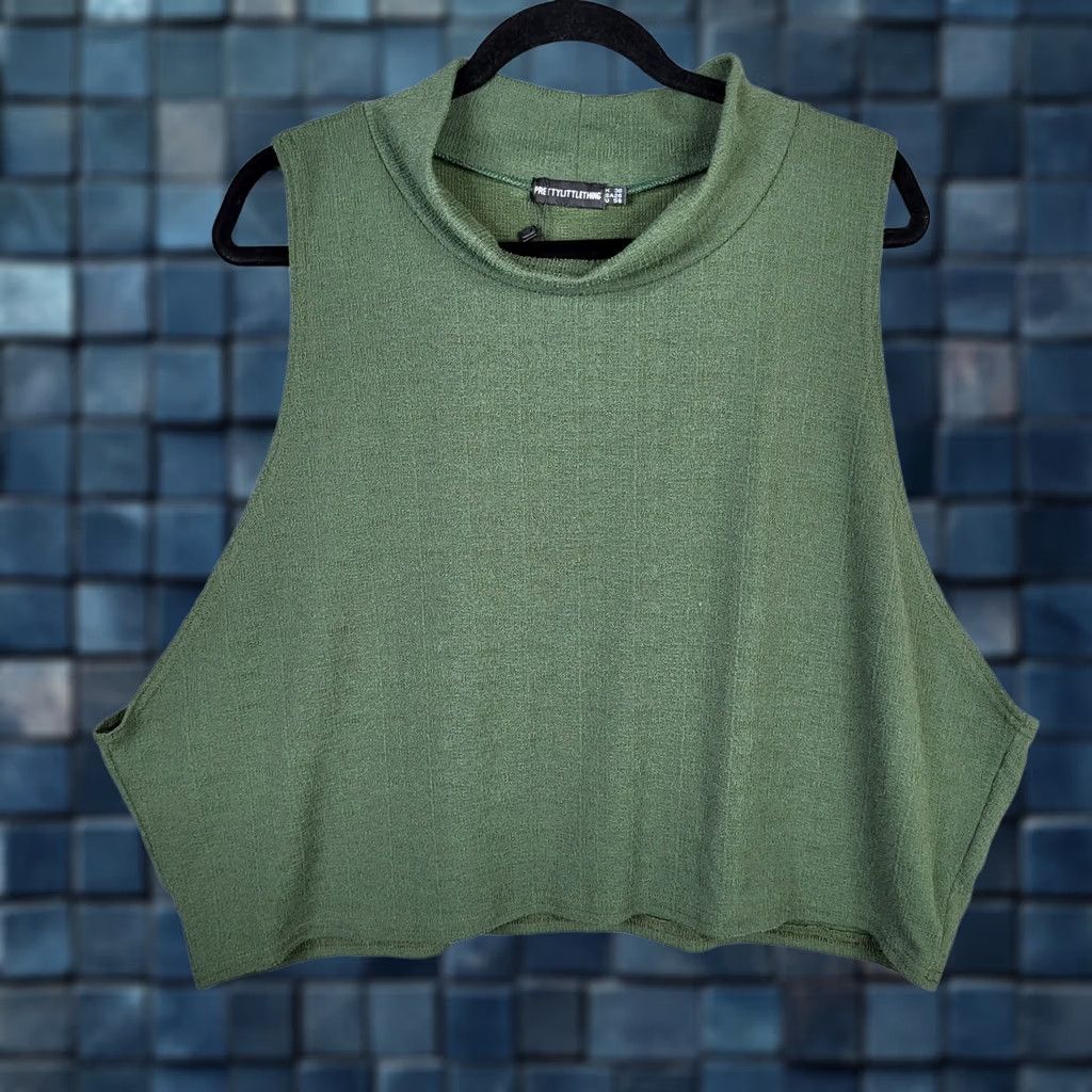 PrettyLittleThing Pretty little thing Women's Khaki Textured Jersey High Neck Crop Top Sleeveless 26 Plus Size 4XL / US 24-26 - 1 Thumbnail