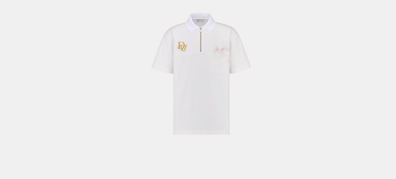 image of Dior x Erl O1W1Db10424 Polo Shirt With Zipped Collar In White, Men's (Size Large)