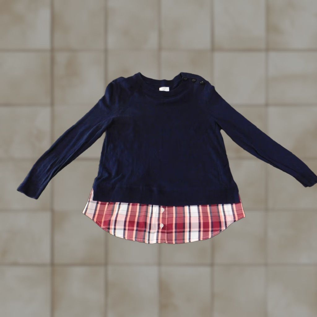 Vintage Crown & Ivy Sweater Womens Petite Medium Navy Plaid Cable-Knit Crew Neck Raglan Sleeve Casual Pullover Beaded Accents Winter Fall Spring Size M / US 6-8 / IT 42-44 - 1 Thumbnail