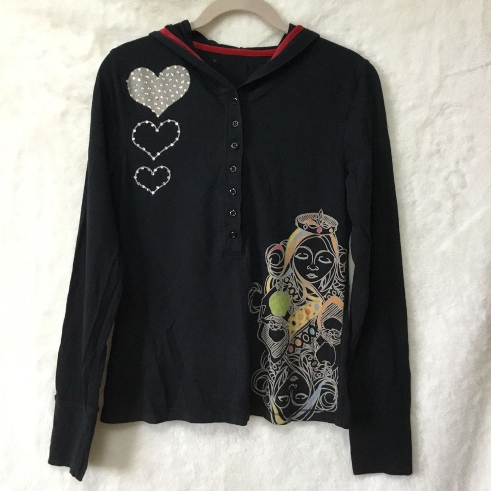 Other Black with Multi-Heart Hoodie Top Size S / US 4 / IT 40 - 1 Thumbnail
