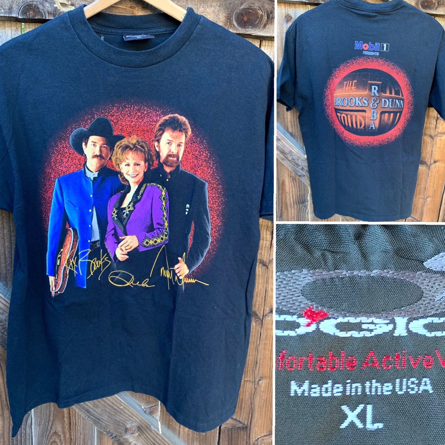Vintage VINTAGE Mobil 1 Presents The Brook & Dunn & Reba tour t-shirt XL Short Sleeve Men Black Graphic Tee 1990s Concert 1997 Size US XL / EU 56 / 4 - 6 Thumbnail