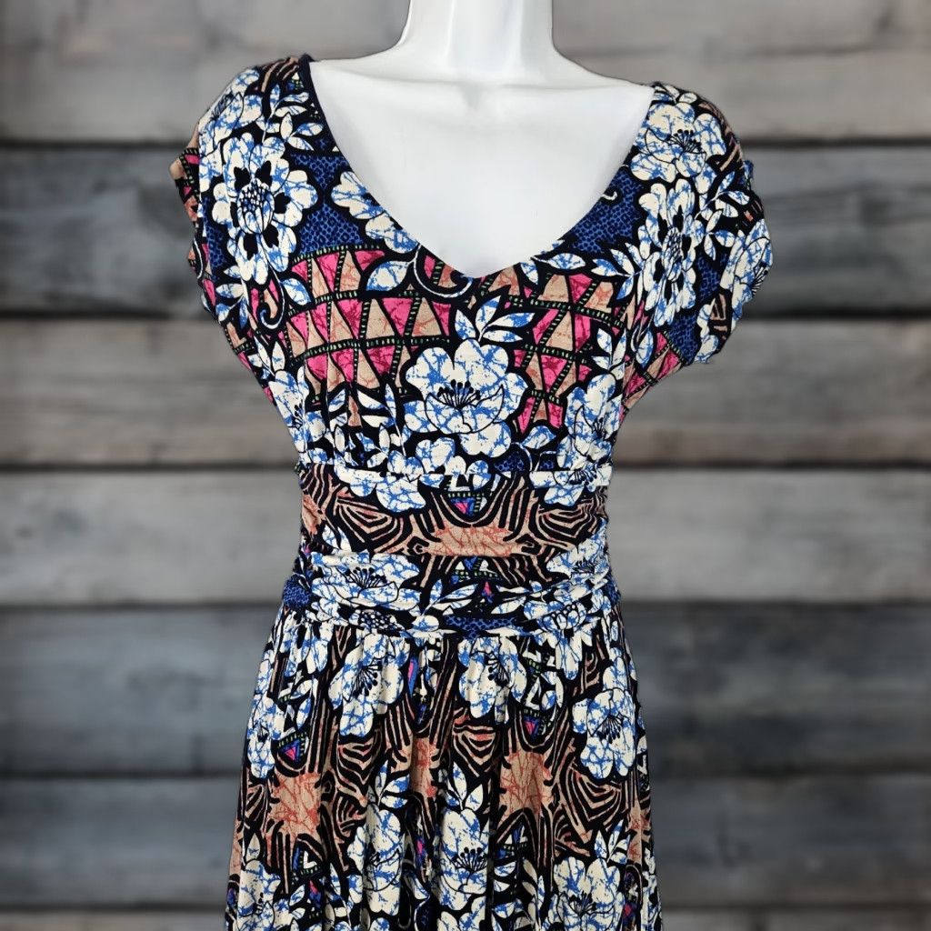 Vintage Meadow Rue Womens Dress XS Blue Floral Rayon Scoop Neck Short Sleeve Knee Length Size XS / US 0-2 / IT 36-38 - 1 Thumbnail
