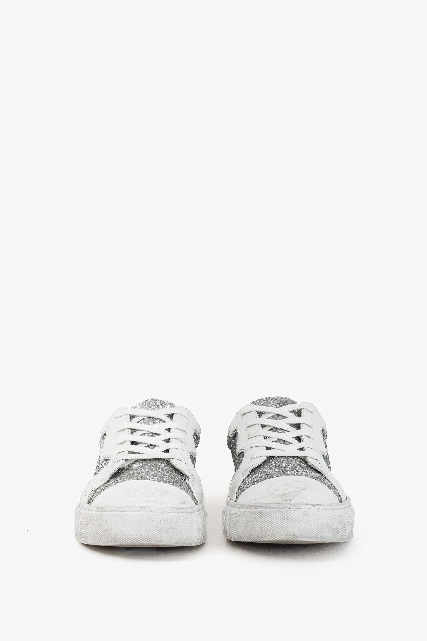 Tory Burch Tory Burch Milo Lace-Up Leather Silver-Glitter Sneakers Size US 7.5 / IT 37.5 - 12 Thumbnail