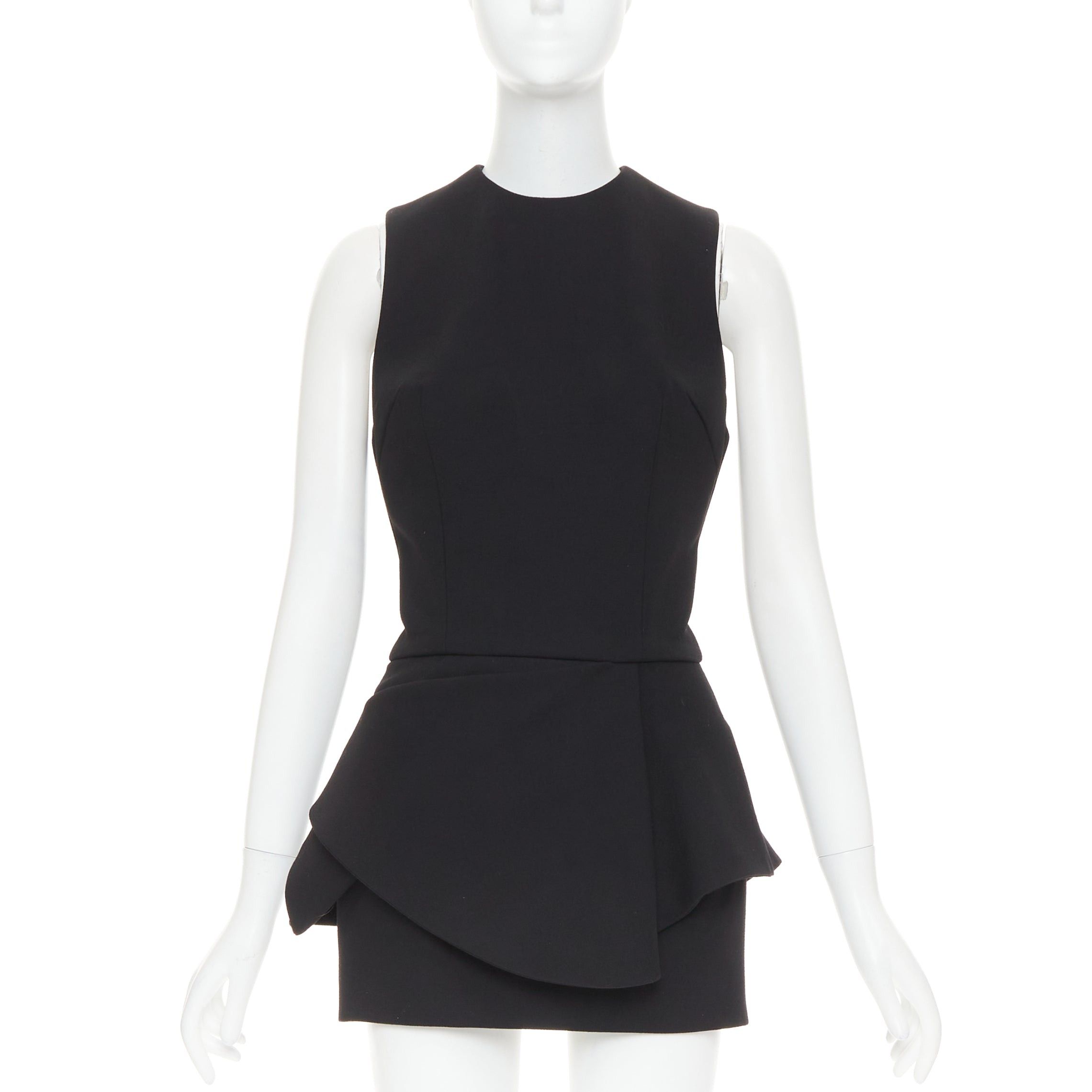 Alexandre Vauthier ALEXANDRE VAUTHIER black wool crepe asymmetric peplum ruffle dress Size S / US 4 / IT 40 - 1 Thumbnail