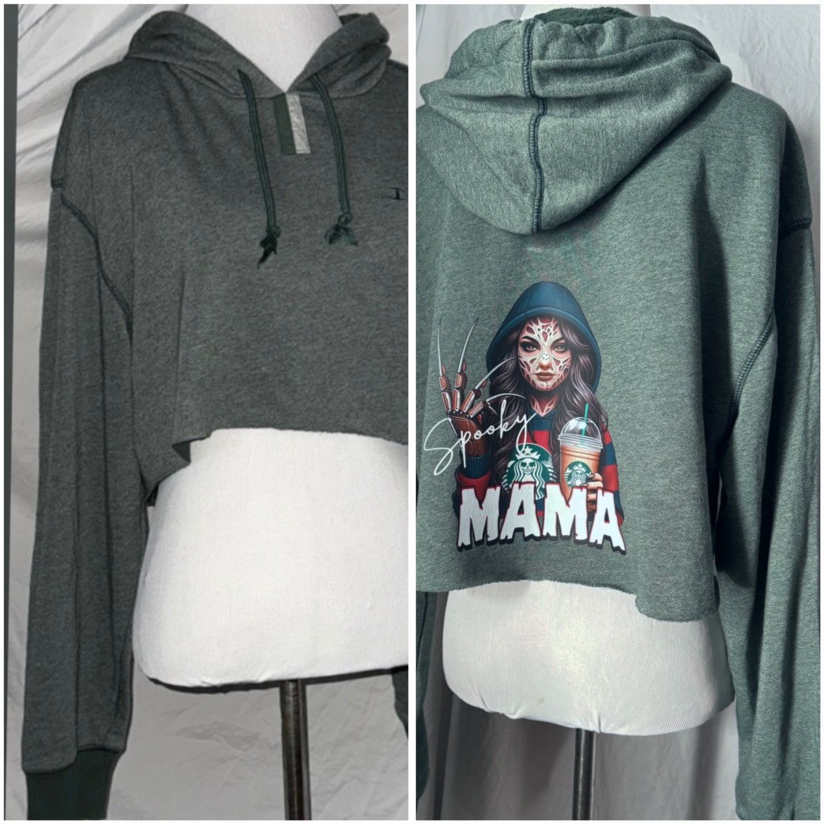 Champion Spooky Mama, Coffee & Halloween, Reworked Cropped Hoodie Size M / US 6-8 / IT 42-44 - 4 Thumbnail