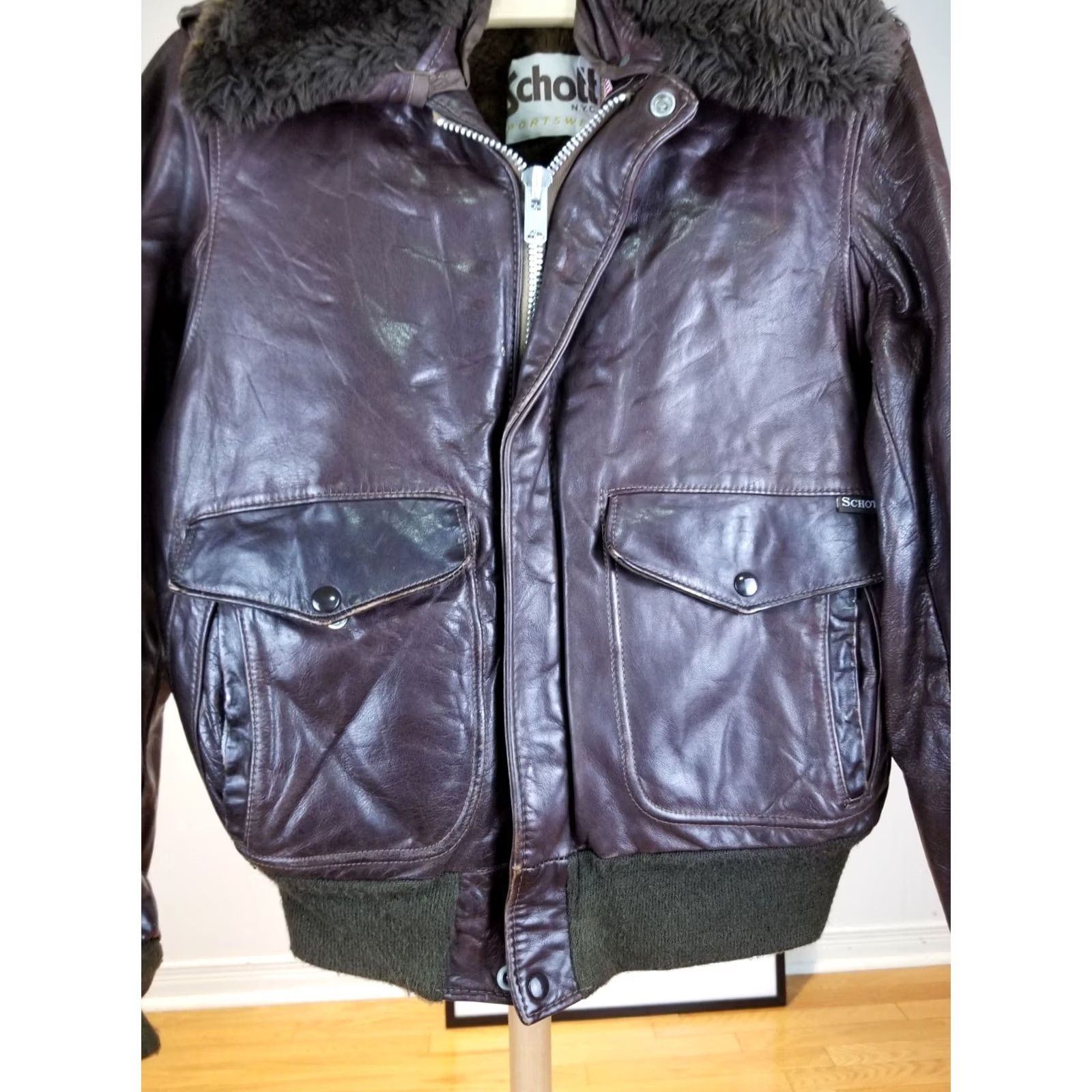 Schott VINTAGE SCHOTT G-1 STYLE FLIGHT LEATHER JACKET SZ 38 WITH LINING Men Jacket Brown 70s Military Motorcycle Leather Lined Size 38 Size US XXS / EU 40 - 2 Thumbnail