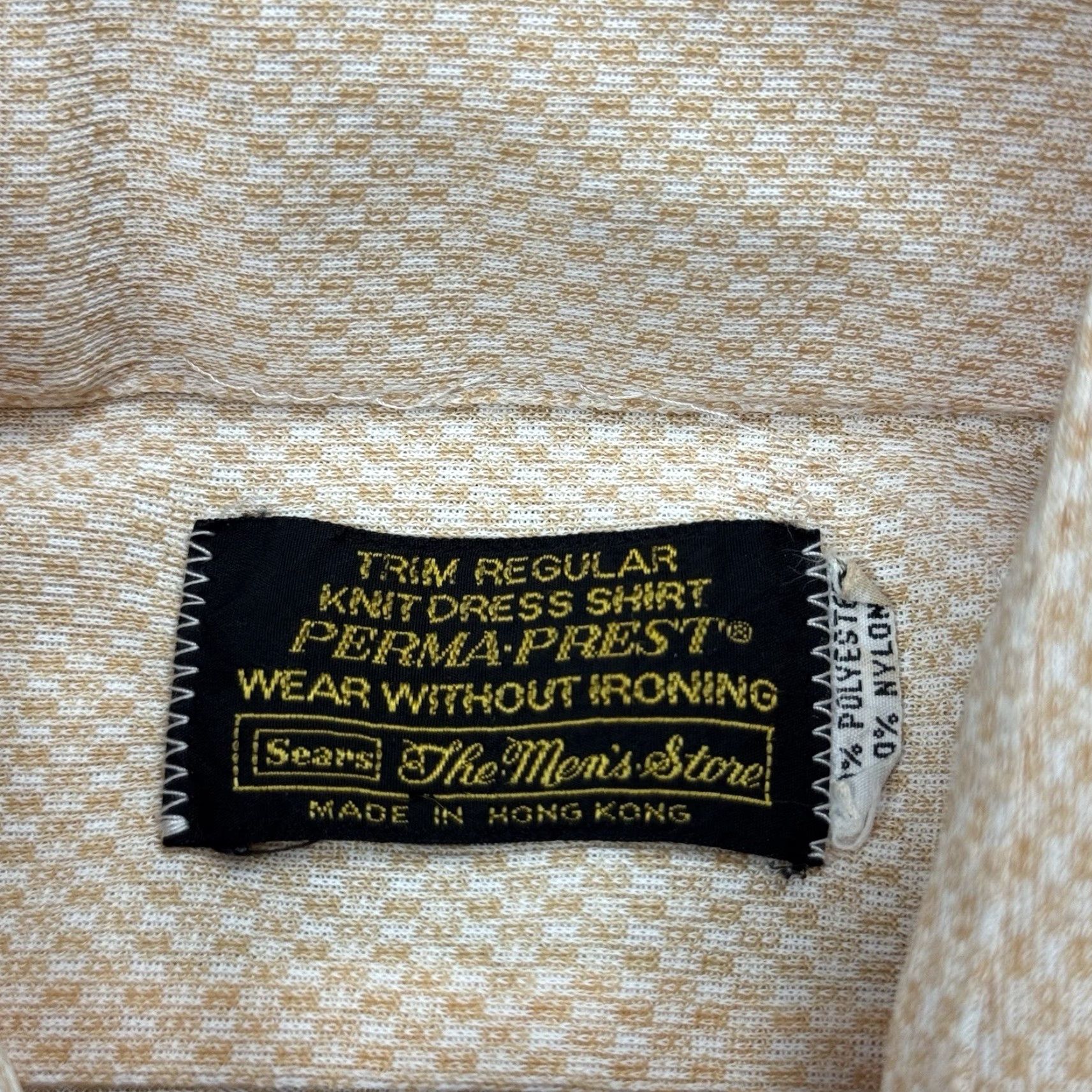 Sears VINTAGE 70S MENS SEARS PERMA PREST POLYESTER KNIT DISCO MOD S/S SHIRT XL GOLD Shirt Size US XL / EU 56 / 4 - 3 Thumbnail