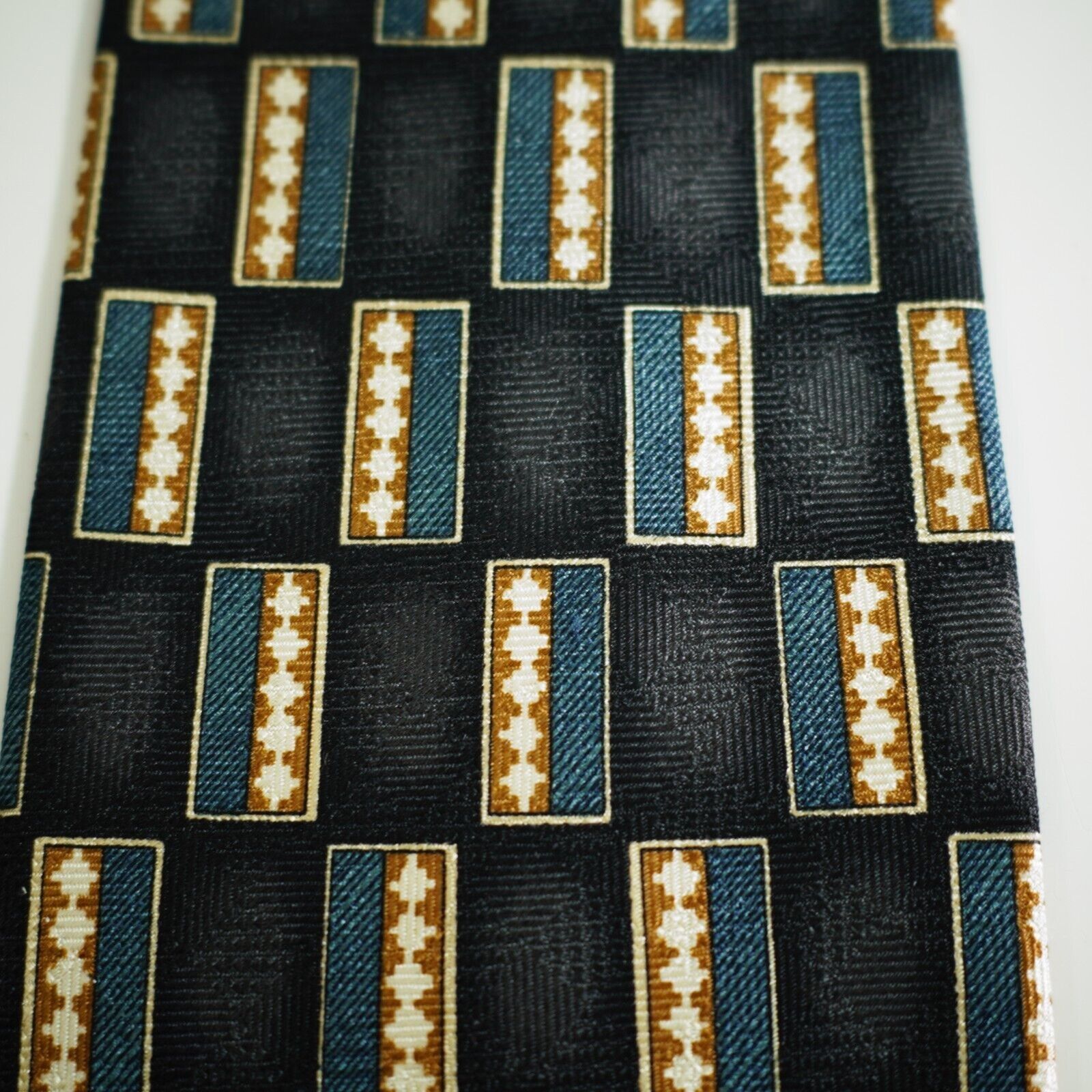 Designer Louis Roth Black Blue Tan Abstract Geometric Jacquard Print Size ONE SIZE - 2 Thumbnail