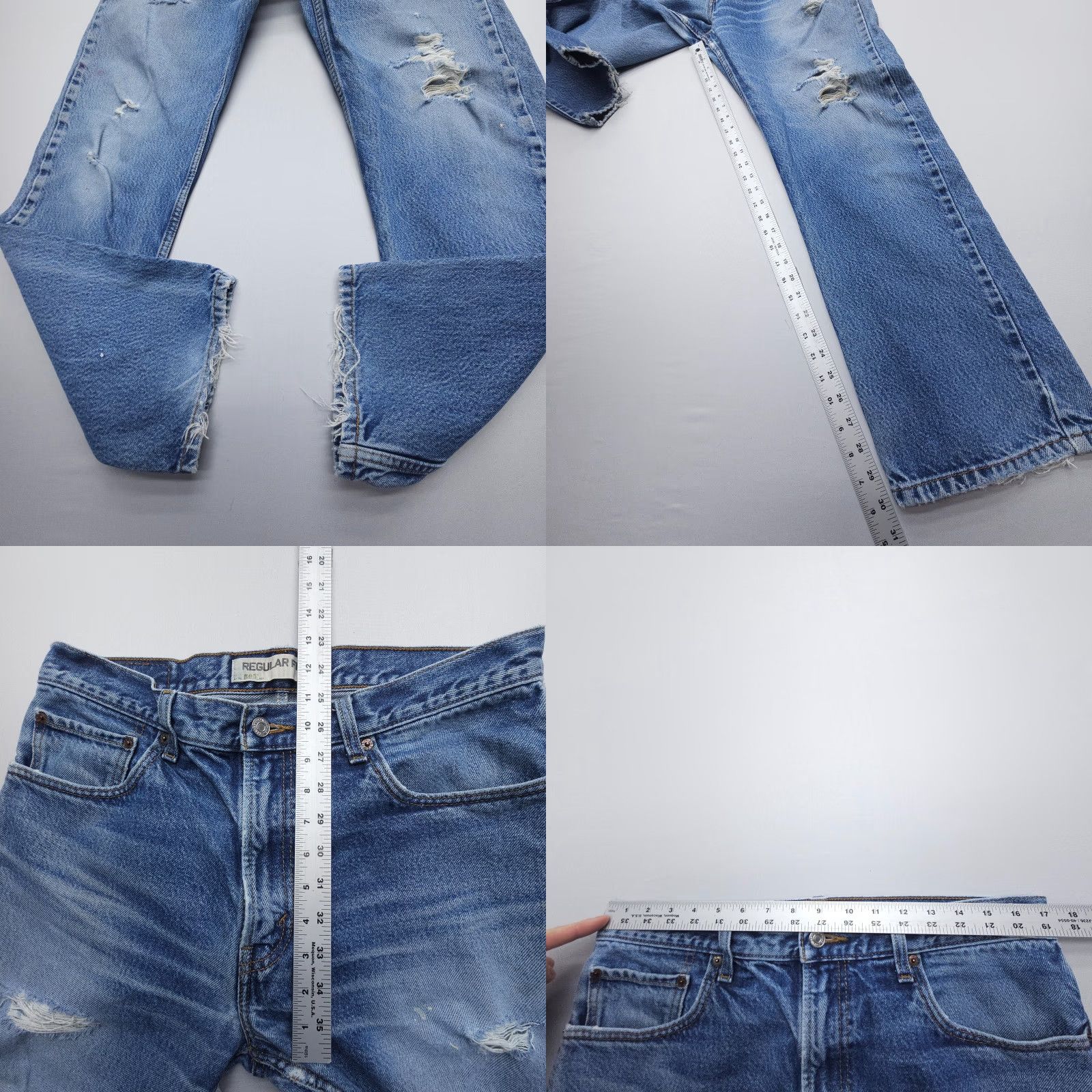 Levi's Levi's Jeans 505 Straight Leg Mens 34 x 30 Inseam Distressed Denim Blue 5-Pocket Regular Fit Vintage: No Size US 34 / EU 50 - 8 Thumbnail