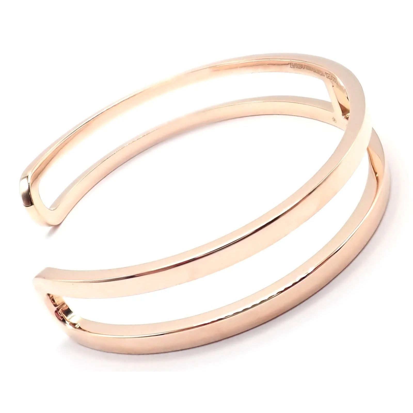 image of Authentic! Hermes 18K Rose Gold H Open Cuff Bangle Bracelet, Women's