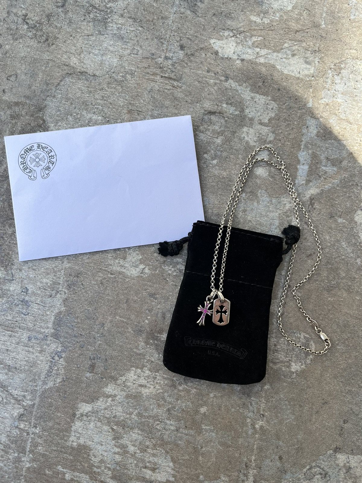 Pre-owned Chrome Hearts Pink Sapphire Baby Fat Necklace In Silver