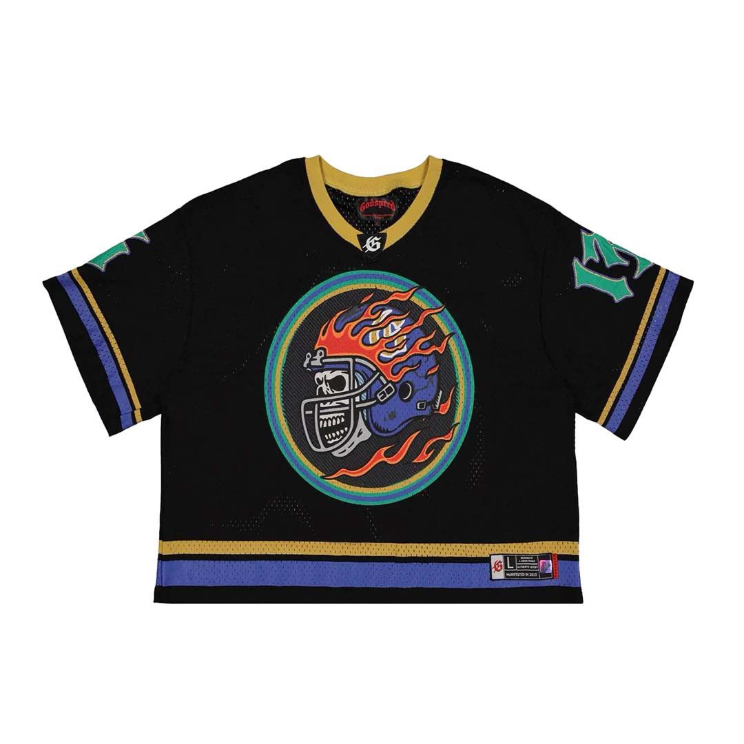First Down Jersey Tee Black Yellow Blue Boxy