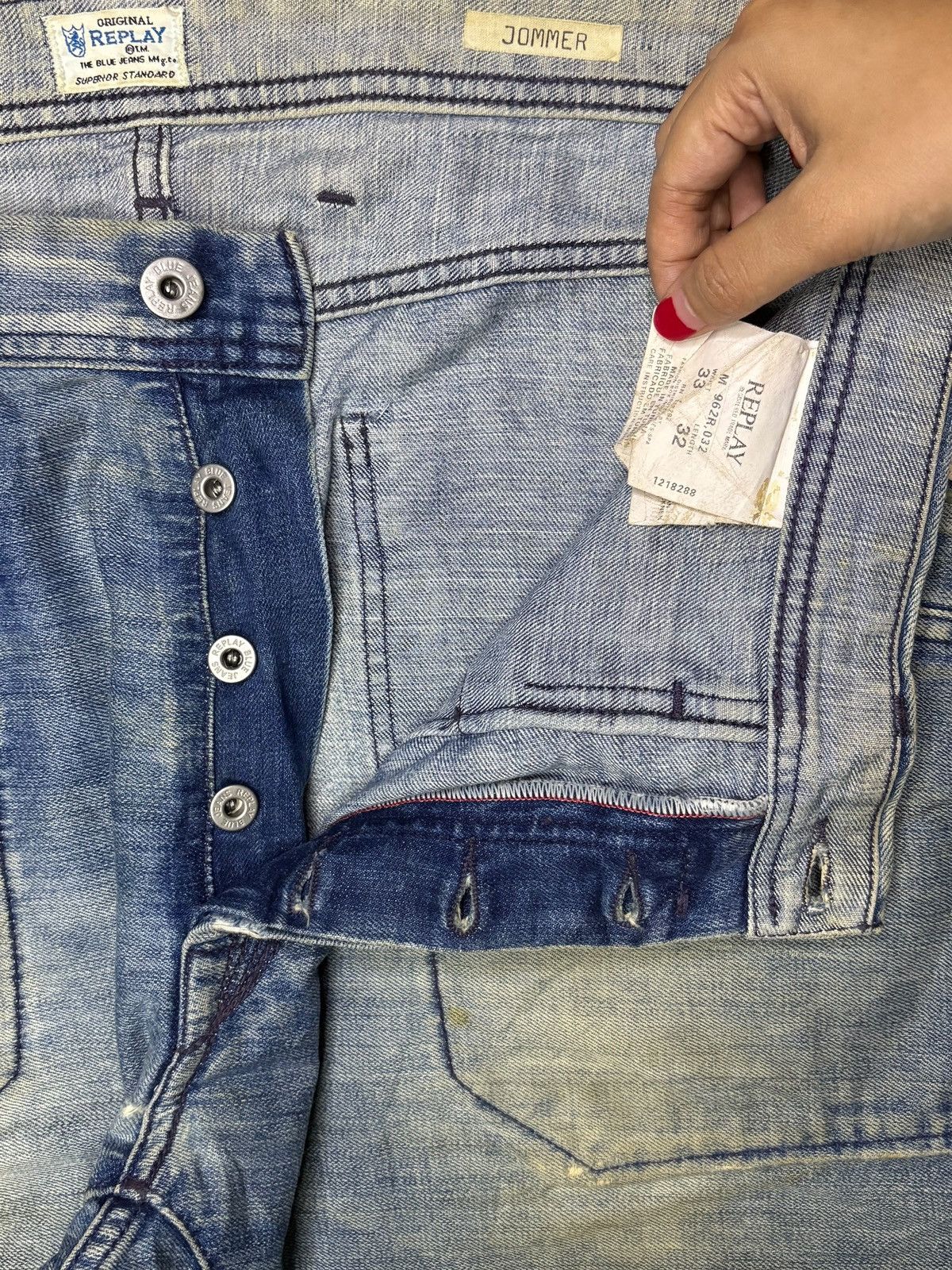 Japanese Brand Vintage Replay Button Fly Mud Wash Loose Baggy Jeans Size US 36 / EU 52 - 3 Thumbnail