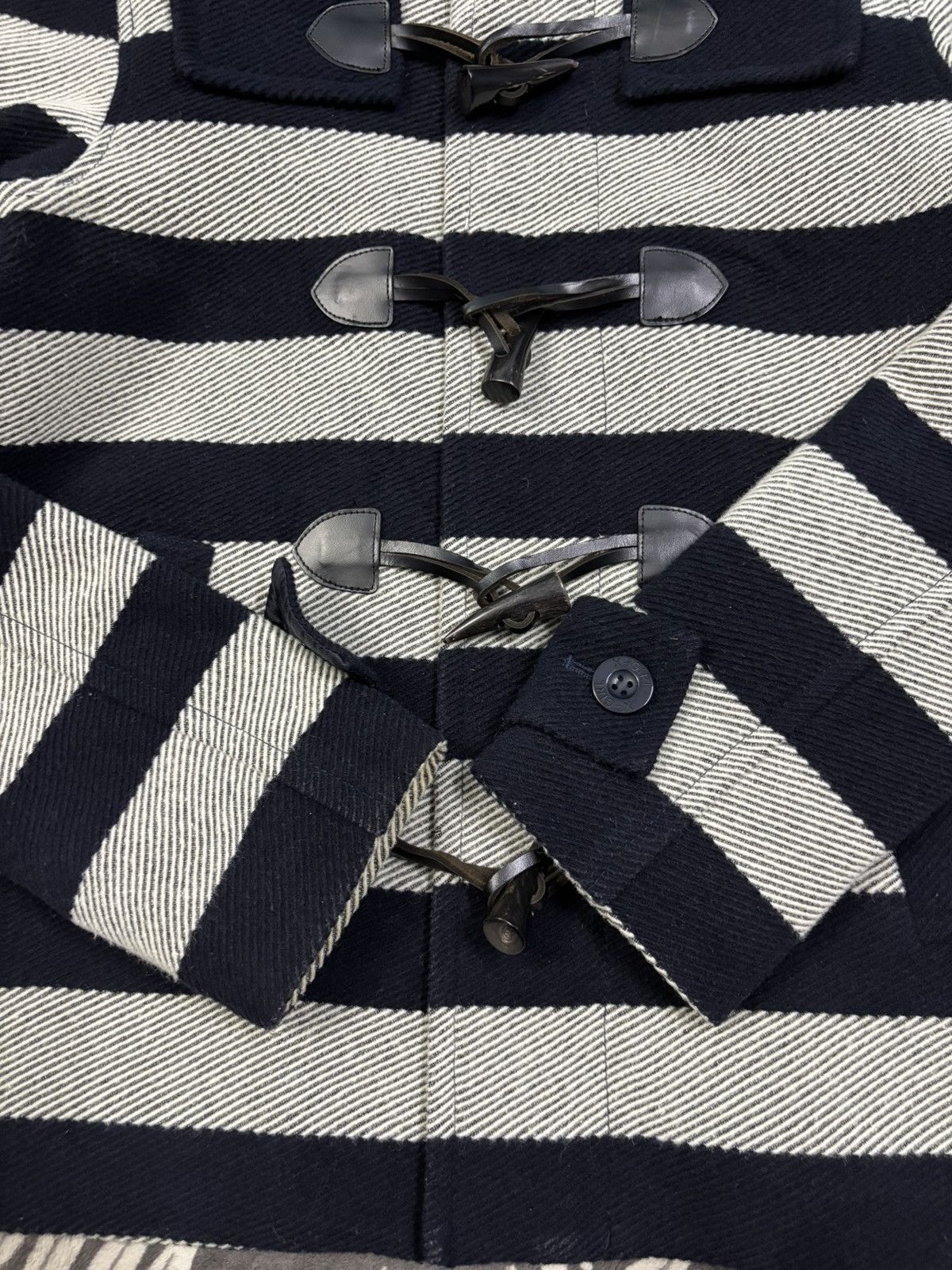 X-Girl X-Girl Navy & Grey Striped Wool Blend Hooded Duffle Jacket Size M / US 6-8 / IT 42-44 - 11 Thumbnail