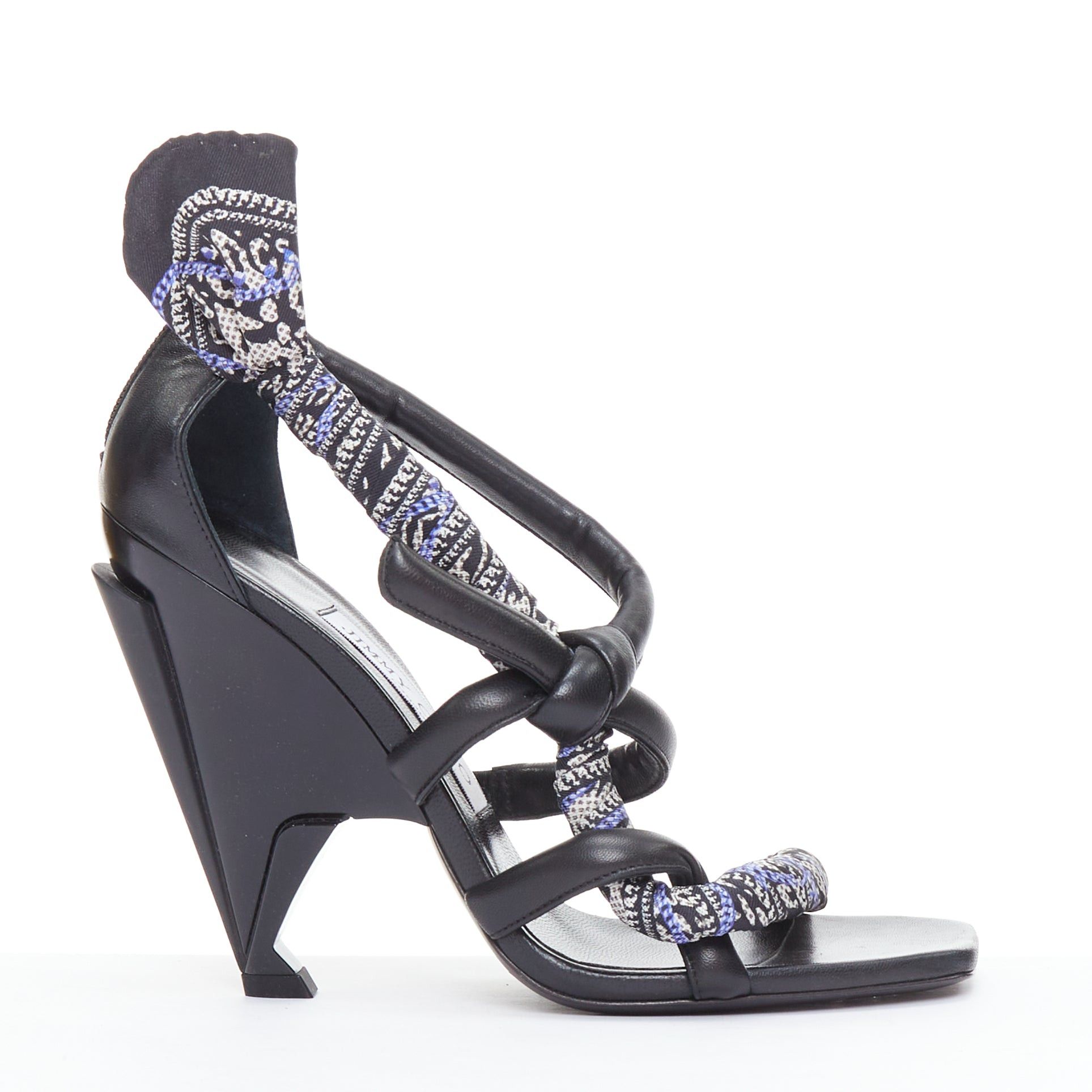 Jimmy Choo JIMMY CHOO Kalypso blue scarf black architectural heel sandals EU36.5 Size US 6.5 / IT 36.5 - 1 Thumbnail
