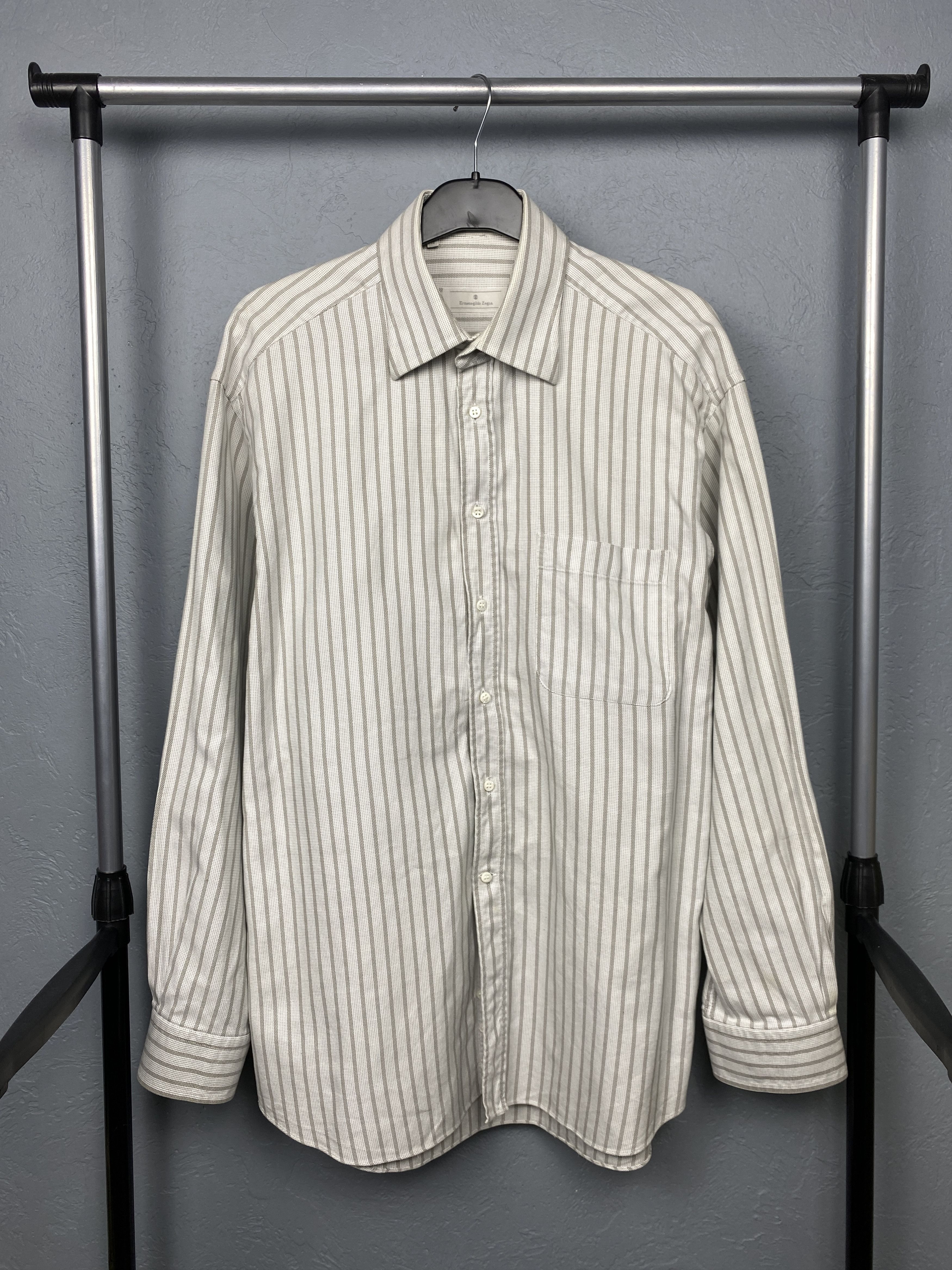 Ermenegildo Zegna Ermenegildo Zegna Mens Long Sleeve Striped Shirt Size US L / EU 52-54 / 3 - 1 Thumbnail