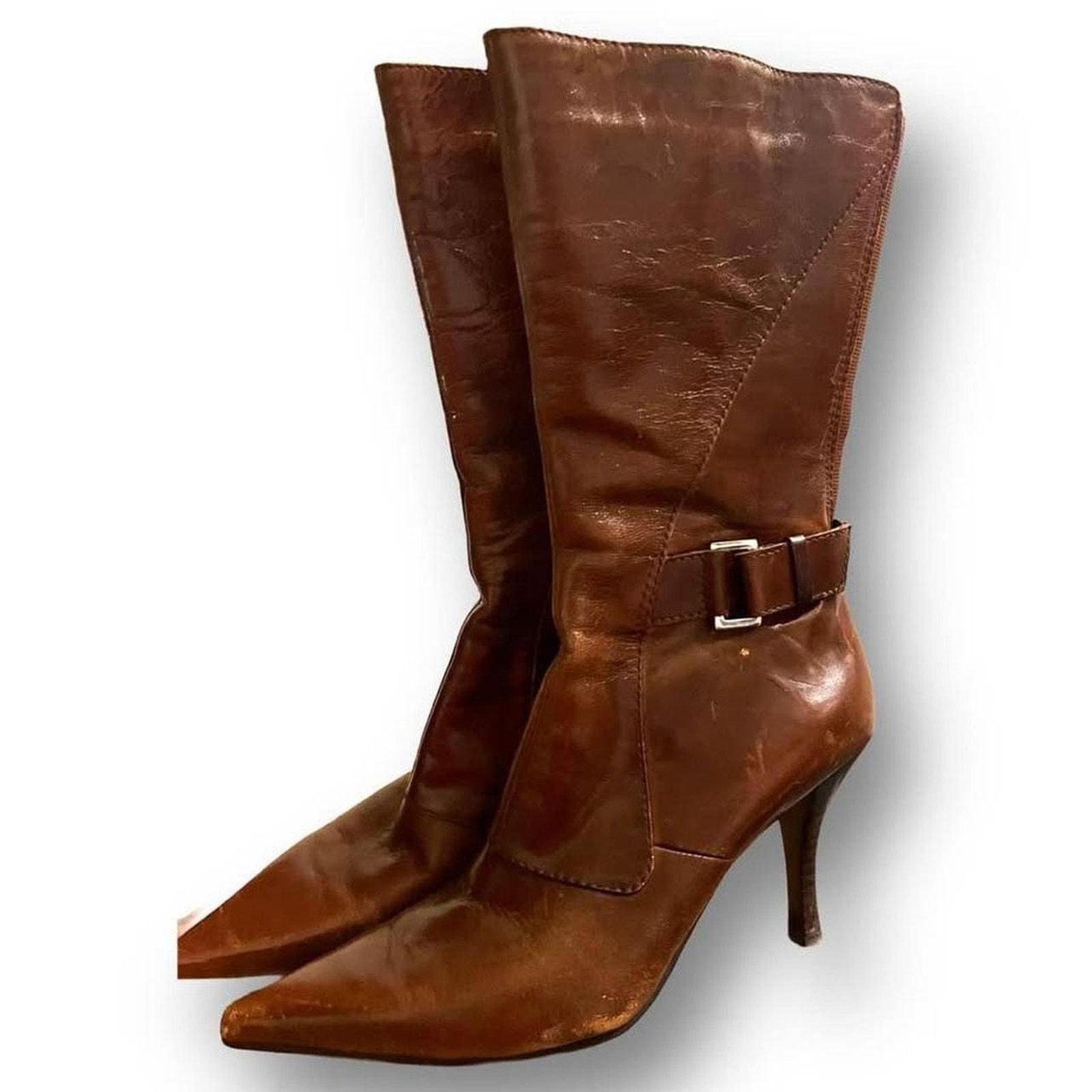 Nine West Vintage Nine West Brown Leather Stiletto Ankle Boots Size US 5 / IT 35 - 3 Thumbnail