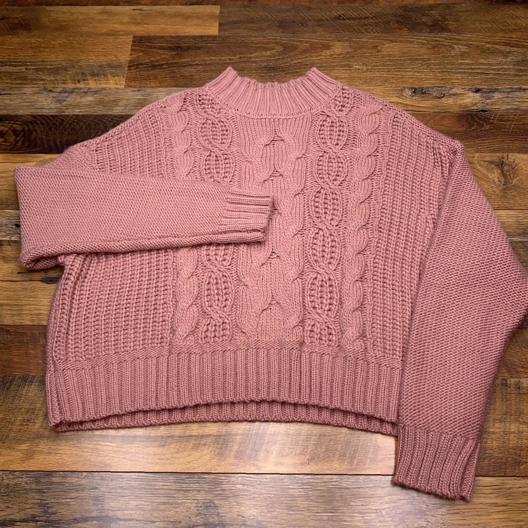 Lucky Brand Lucky Brand Sweater Womens L Pink Cable-Knit Mock Neck Pullover, Long Sleeve, Regular Fit, Knit, Solid, Winter Spring Fall, Casual Size L / US 10 / IT 46 - 2 Thumbnail