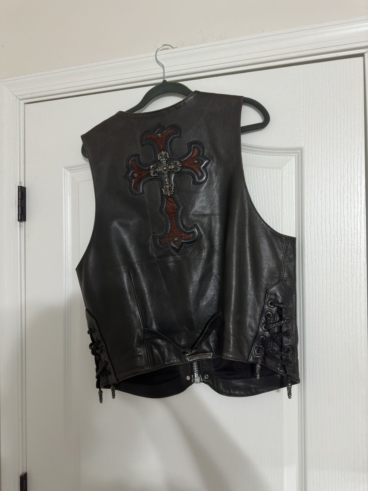 Pre-owned Chrome Hearts Filigree Cross Leather Vest In Brown