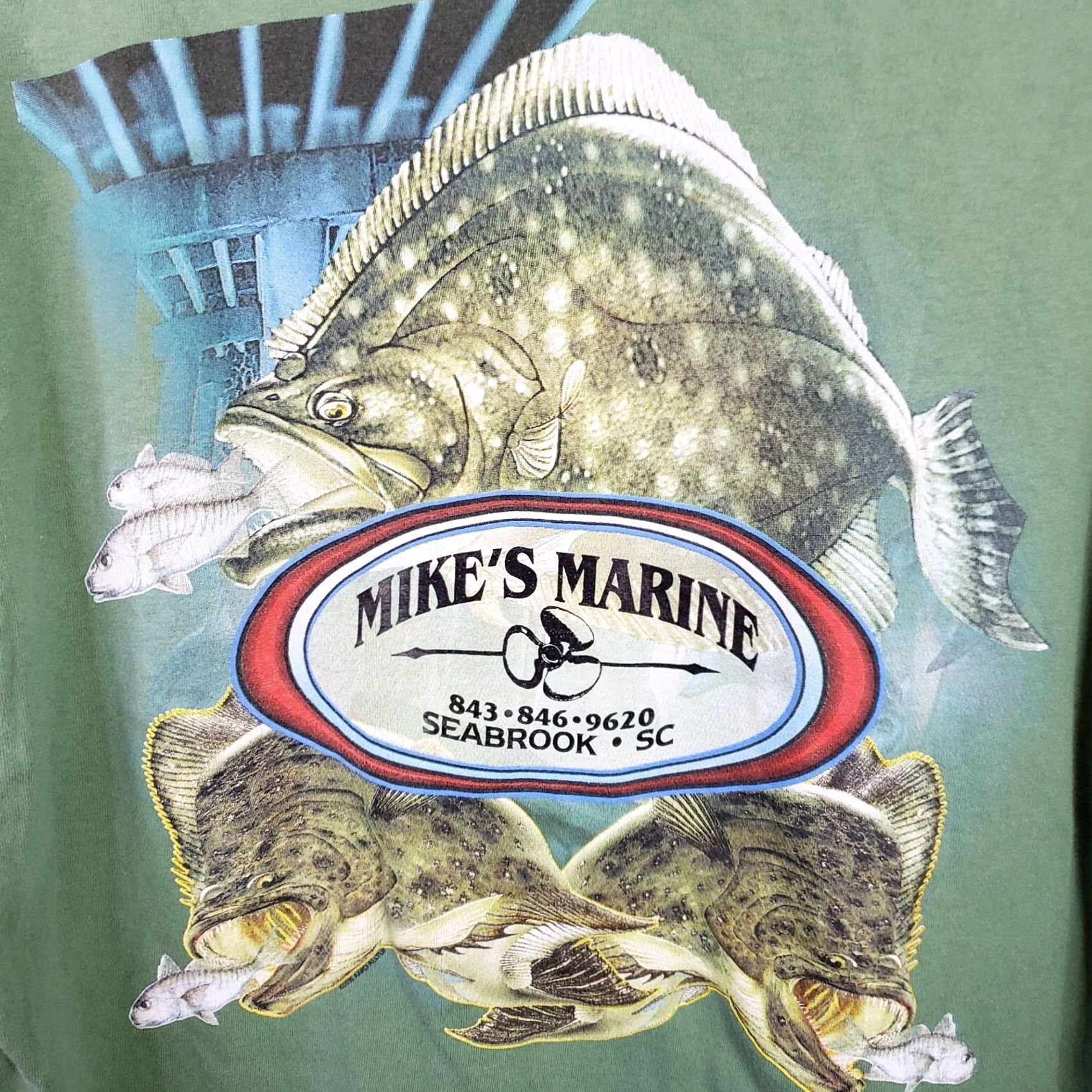 Anvil Mike's Marine Men XL Green T-Shirt Tee Short Sleeve Graphic Pocket Front Back Logo Floral Lowcountry Pluff Beaufort SC Adidas Performance Tee Mens Size US XL / EU 56 / 4 - 7 Thumbnail