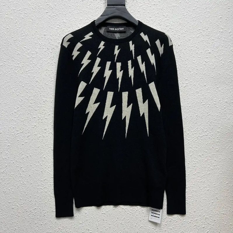 Neil Barrett NeIL BarreTT Black Cotton Lightning Pattern Sweater 0089 Size S / US 4 / IT 40 - 1 Thumbnail