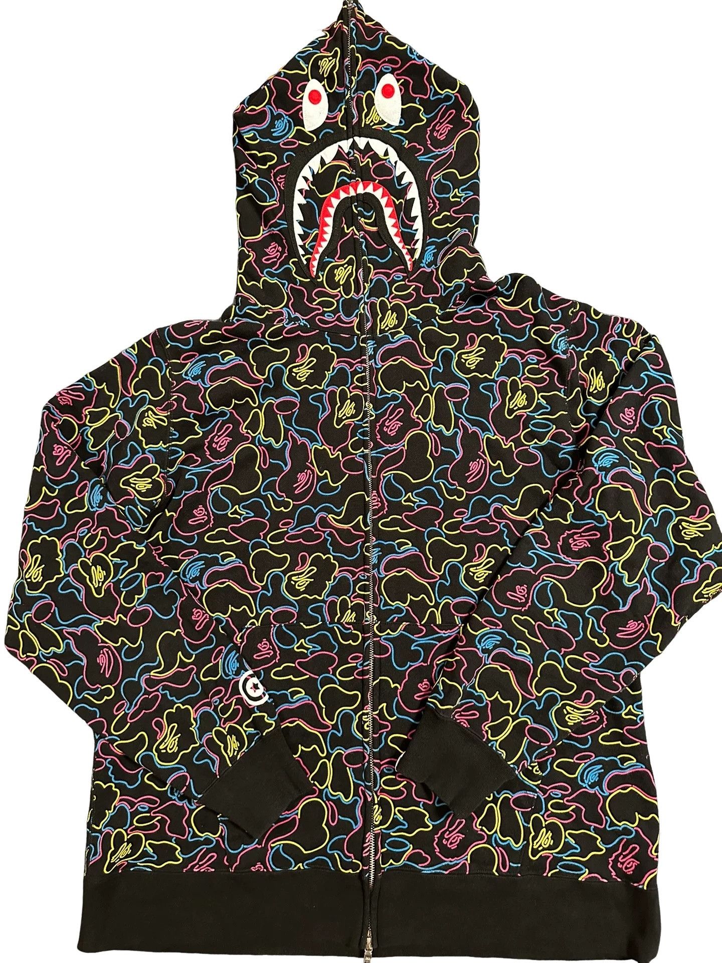 Bape A Bathing Ape Neon Camo Shark Full Zip Hoodie 3XL Size US XXL / EU 58 / 5 - 1 Thumbnail