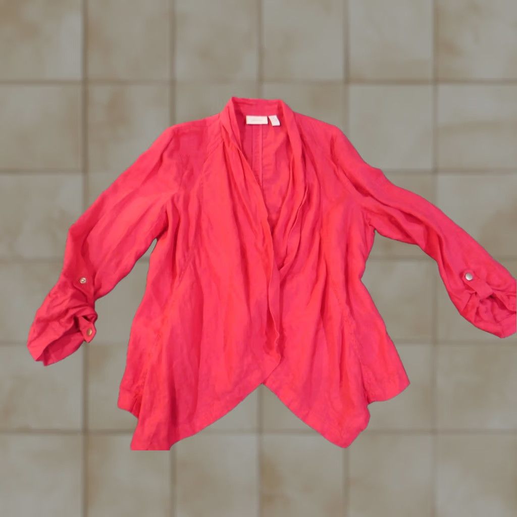 Vintage Chicos Jacket Pink Open Blazer Linen Knit Long Sleeve Casual Women 2 Regular Fall Spring Women's Blazer Animals Lounge Basic Jacket Size XS / US 0-2 / IT 36-38 - 1 Thumbnail