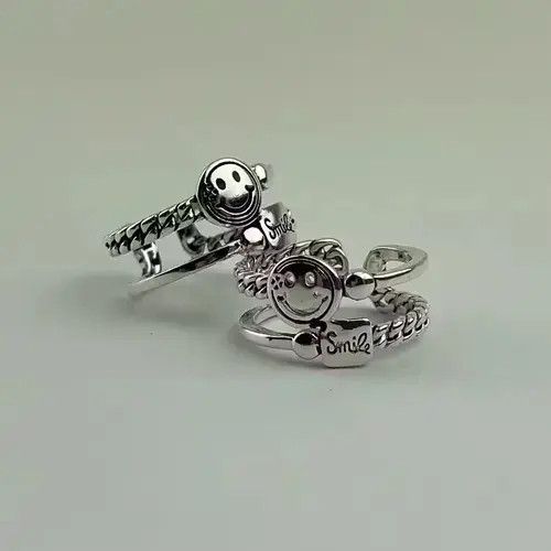 Handmade × Jewelry Sterling Silver Chain Smiley Ring Size ONE SIZE - 2 Thumbnail