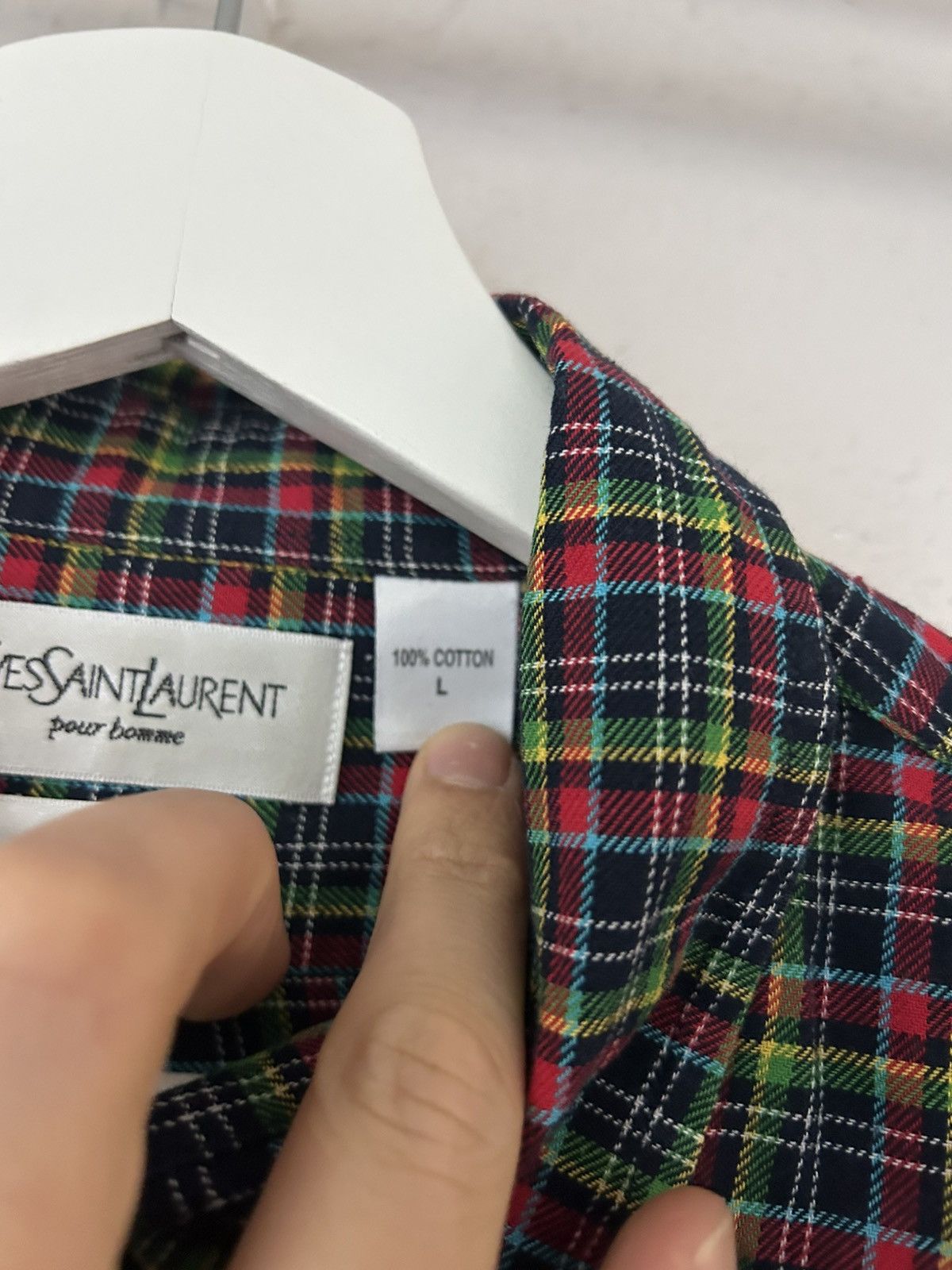 Yves Saint Laurent Yves Saint Laurent Plaid Cotton Shirt with Embroidered Logo Size US L / EU 52-54 / 3 - 5 Thumbnail