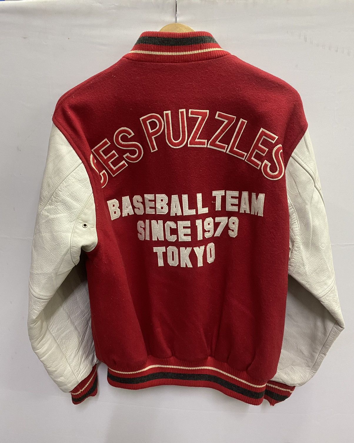 Vintage Vintage ces Puzzles Wool Varsity Leather Jacket Size US L / EU 52-54 / 3 - 3 Thumbnail