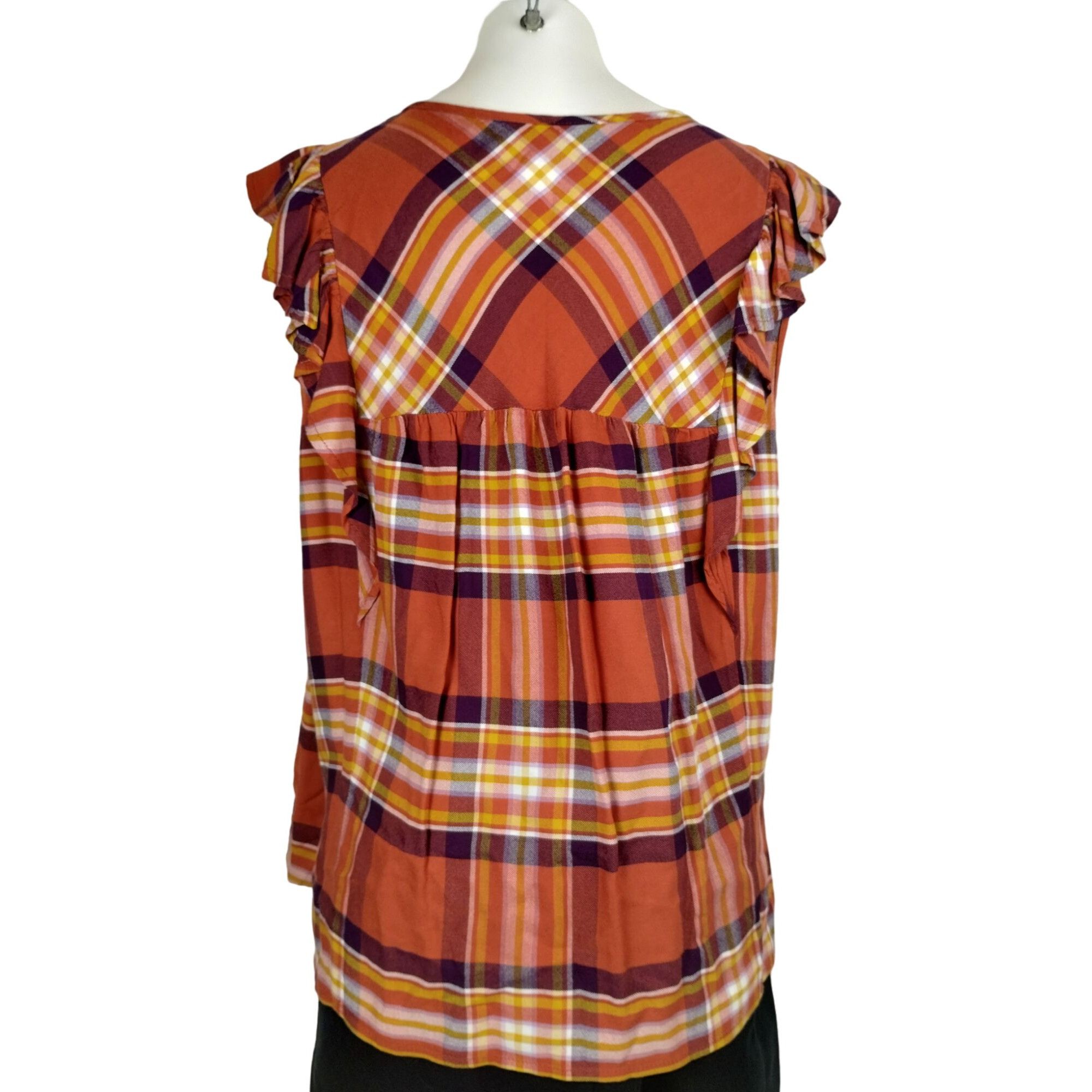 Other Time and Tru Womens XXL Orange and Yellow Plaid Ruffle Sleev Size XXL / US 16-18 / IT 52-54 - 2 Thumbnail
