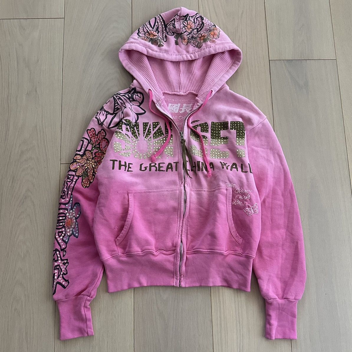 The Great China Wall 2000s Jewel Embellished 'Sunset' Flowers Zip
