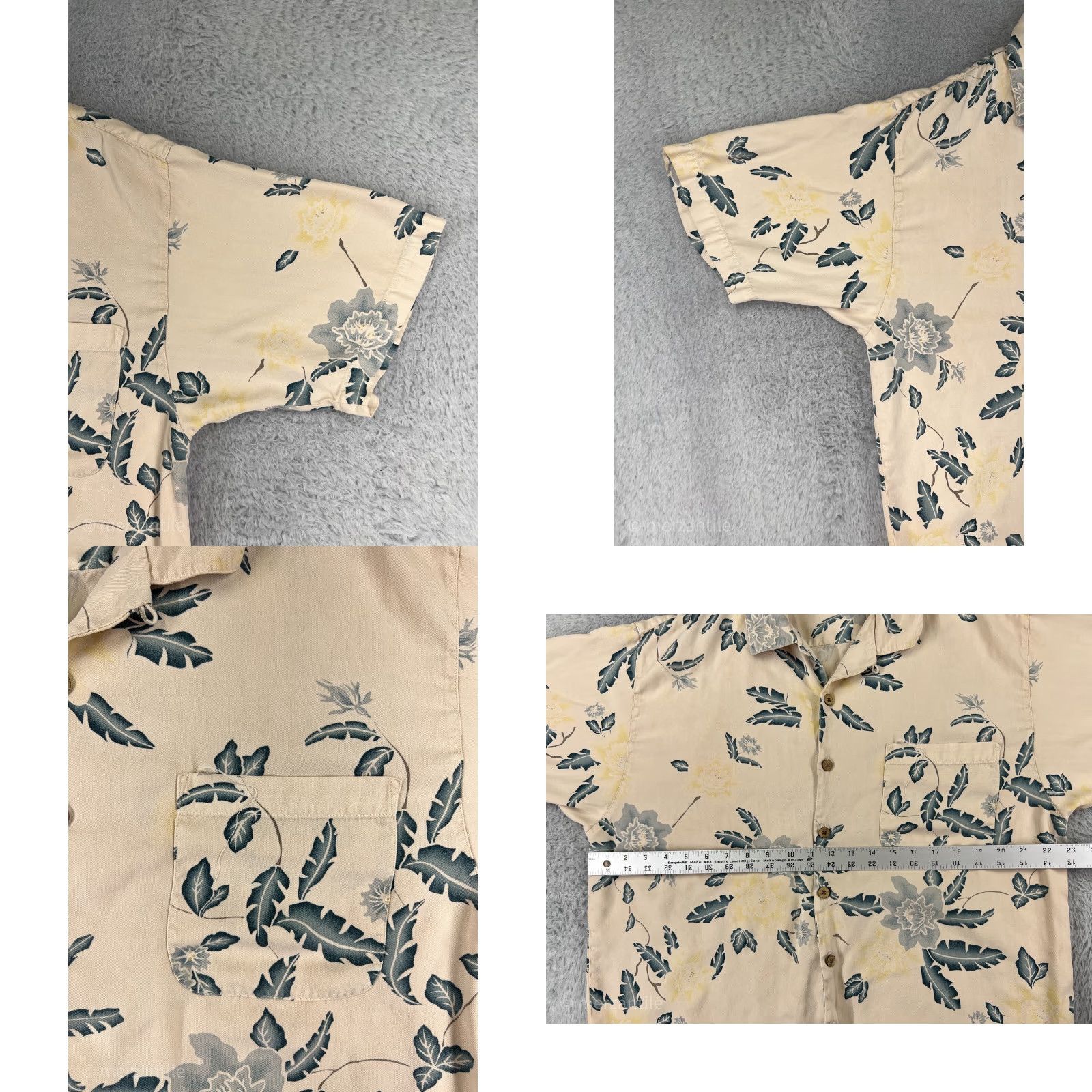 Tommy Bahama Tommy Bahama Shirt Mens Large Beige Floral 100% Silk Herringbone Hawaiian Camp Shirt Size US L / EU 52-54 / 3 - 8 Thumbnail