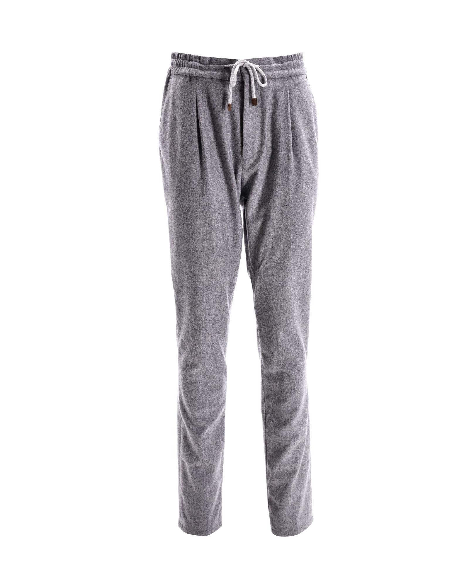 image of Brunello Cucinelli Drawstring Grey Cotton Trousers, Men's (Size 32)