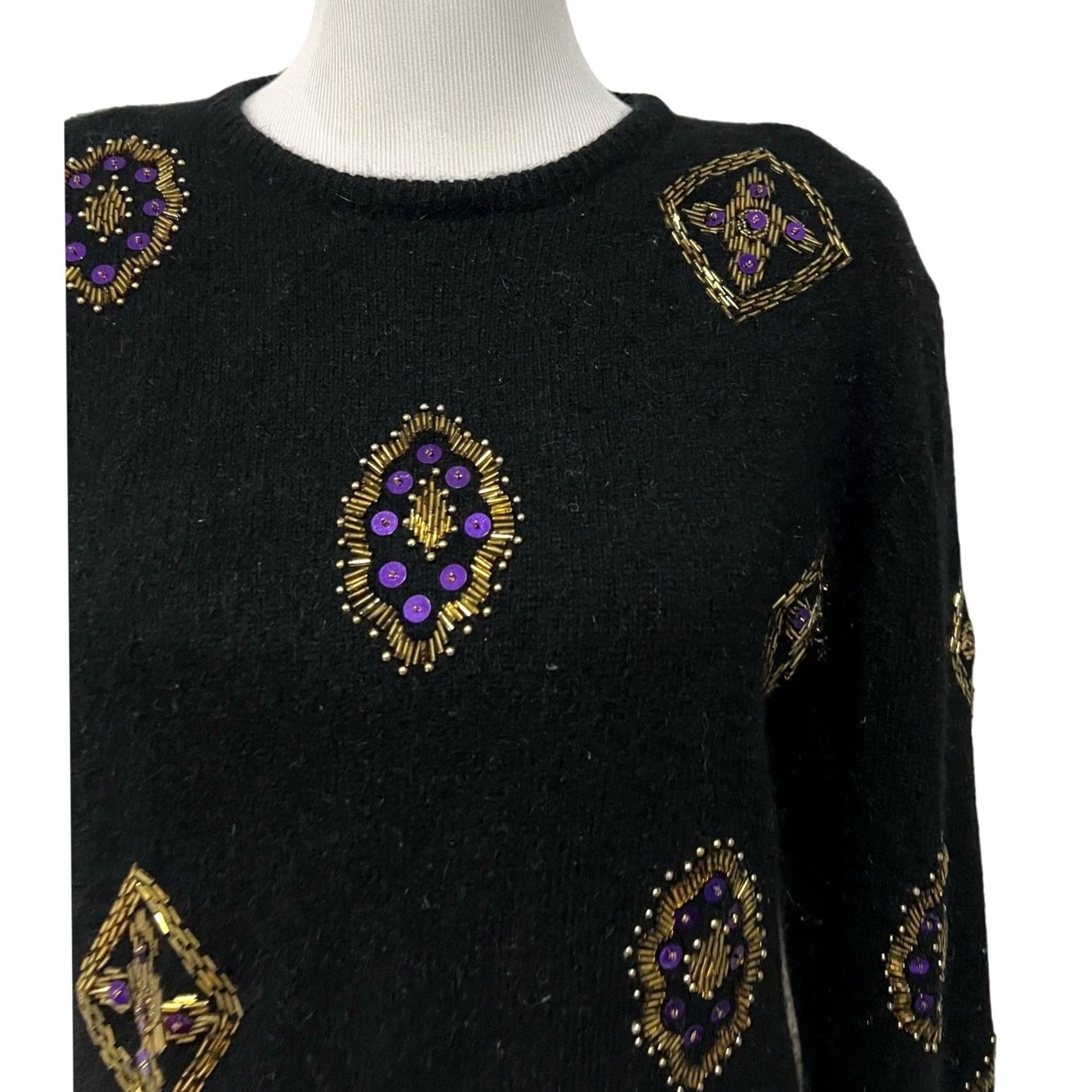 Vintage Effeci Sweater Women Black Beaded Angora Lambswool 80s 90s Sz S Pullover Vintage Womens Size S / US 4 / IT 40 - 2 Thumbnail