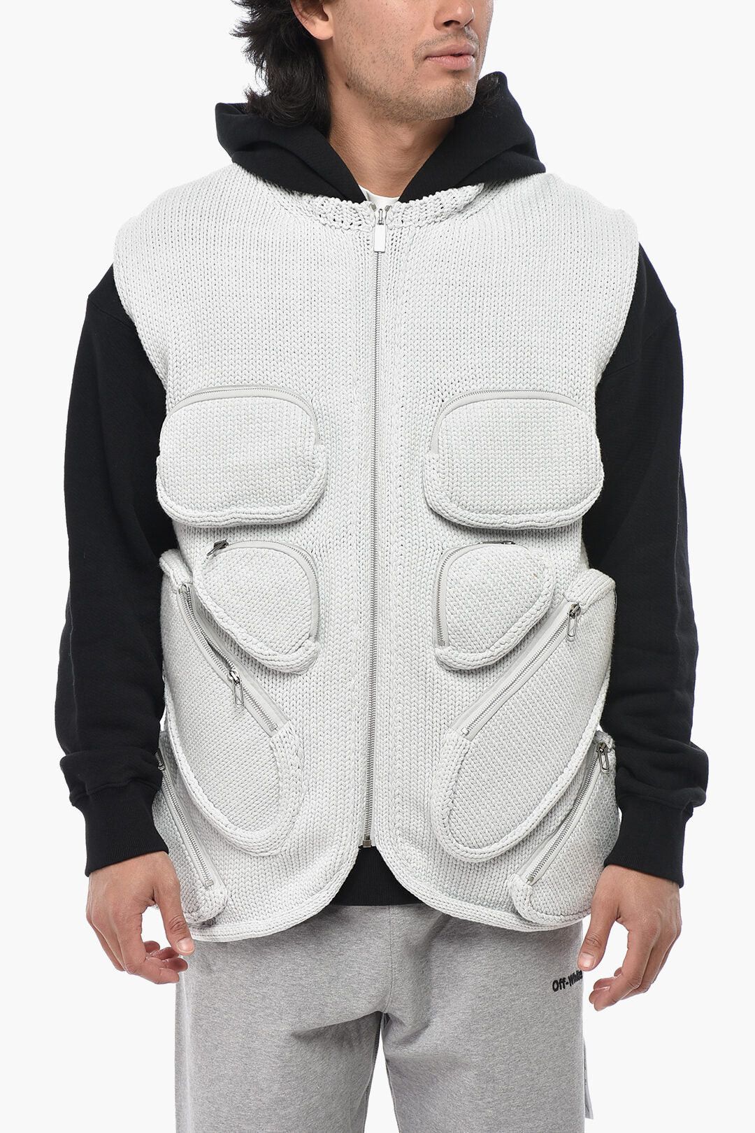 Off-White og1mm0426 Knit Zip-Up Gilet in White Size US L / EU 52-54 / 3 - 1 Thumbnail