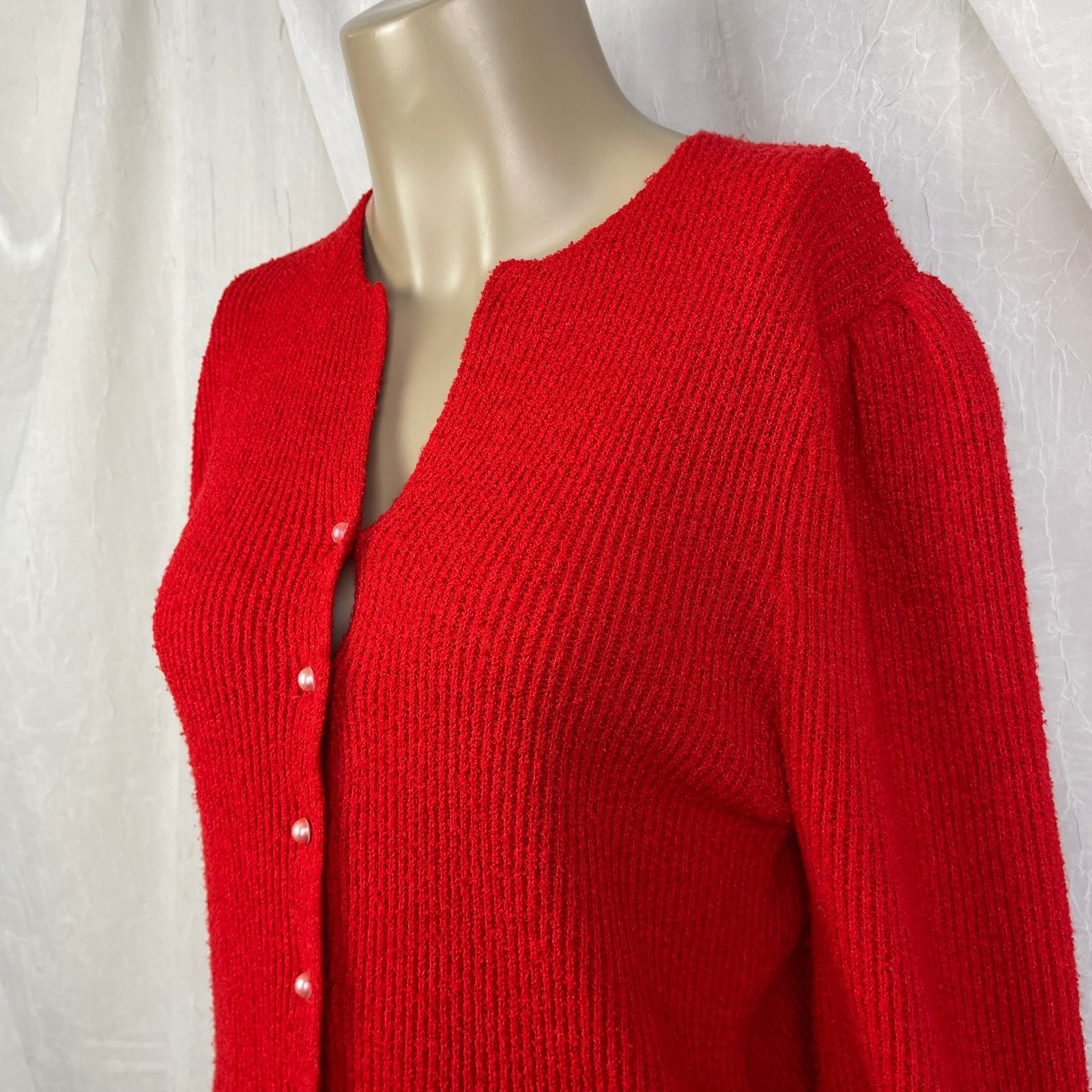 Vintage VTG 90’s Petites Just For You Red Cardigan Cozy Knit Sweater Size S / US 4 / IT 40 - 10 Thumbnail