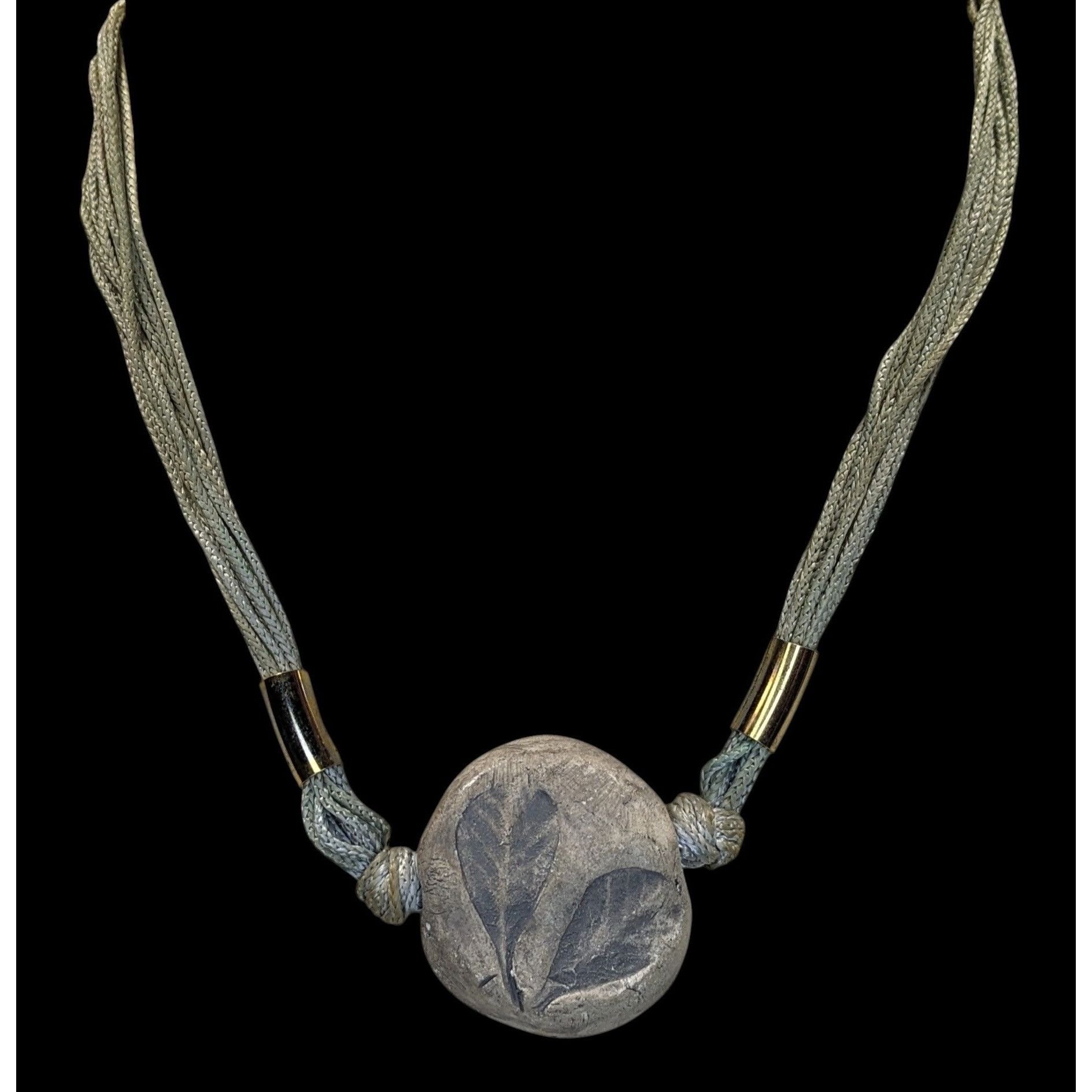 Handmade Handmade Fairycore Leaf Imprint Necklace With Cord & Brass A Size ONE SIZE - 4 Thumbnail