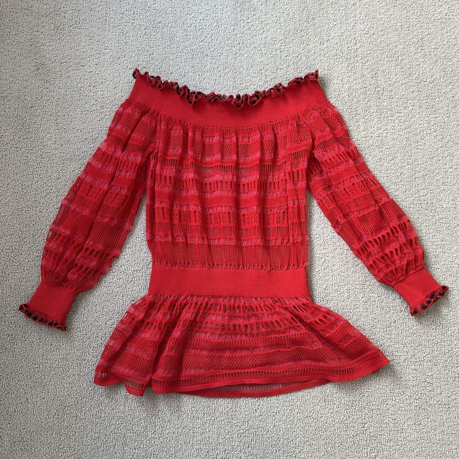 Alexander McQueen Alexander McQueen Vintage 90s Red Off The Shoulder Sheer Lac Size S / US 4 / IT 40 - 8 Thumbnail